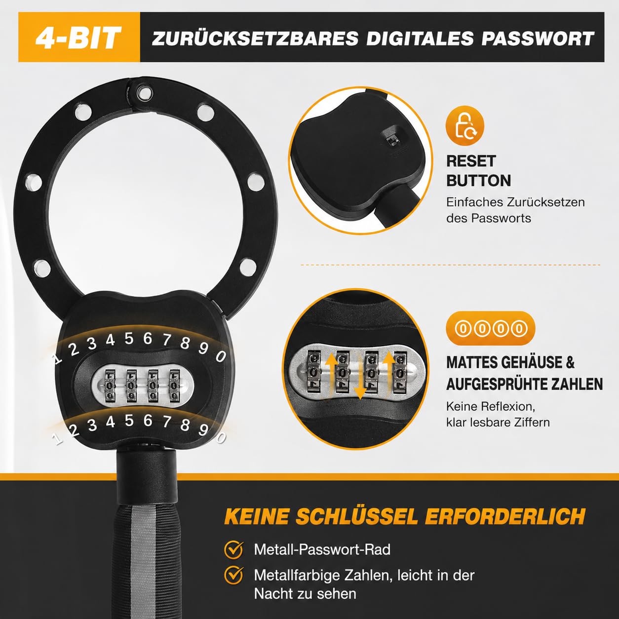 E Scooter Schloss mit Zahlencode, Handschellenschloss Hohe Sicherheit