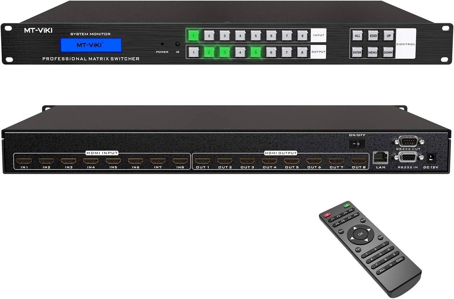 MT-VIKI 8x8 HDMI Matrix Switch, 4K@30Hz, 8 In 8 Out, Web GUI, IR Remote, RS232, LAN Port, EDID, US ADI Chip, 2 Years Warranty