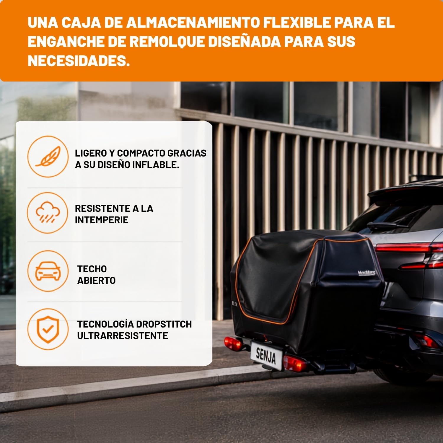 Mont Blanc Cofre de Enganche Hinchable Senja - 76 a 300 L, Carga 48 kg | Cofre trasero sobre enganche, compatible con portabicicletas. Impermeable, dropstitch, 76 a 300 litros, carga 48 kg.