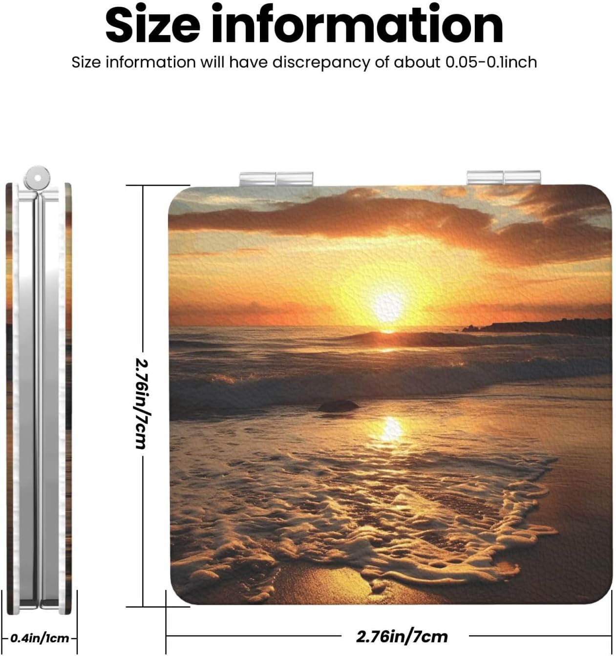 Sunset Compact Mirror for Purse, Pu Leather Travel Makeup Mirror with 2X/1X Magnification, Foldable Cosmetic Mirrors, Portable Small Handheld Beauty Mirror for Woman Girls image 3