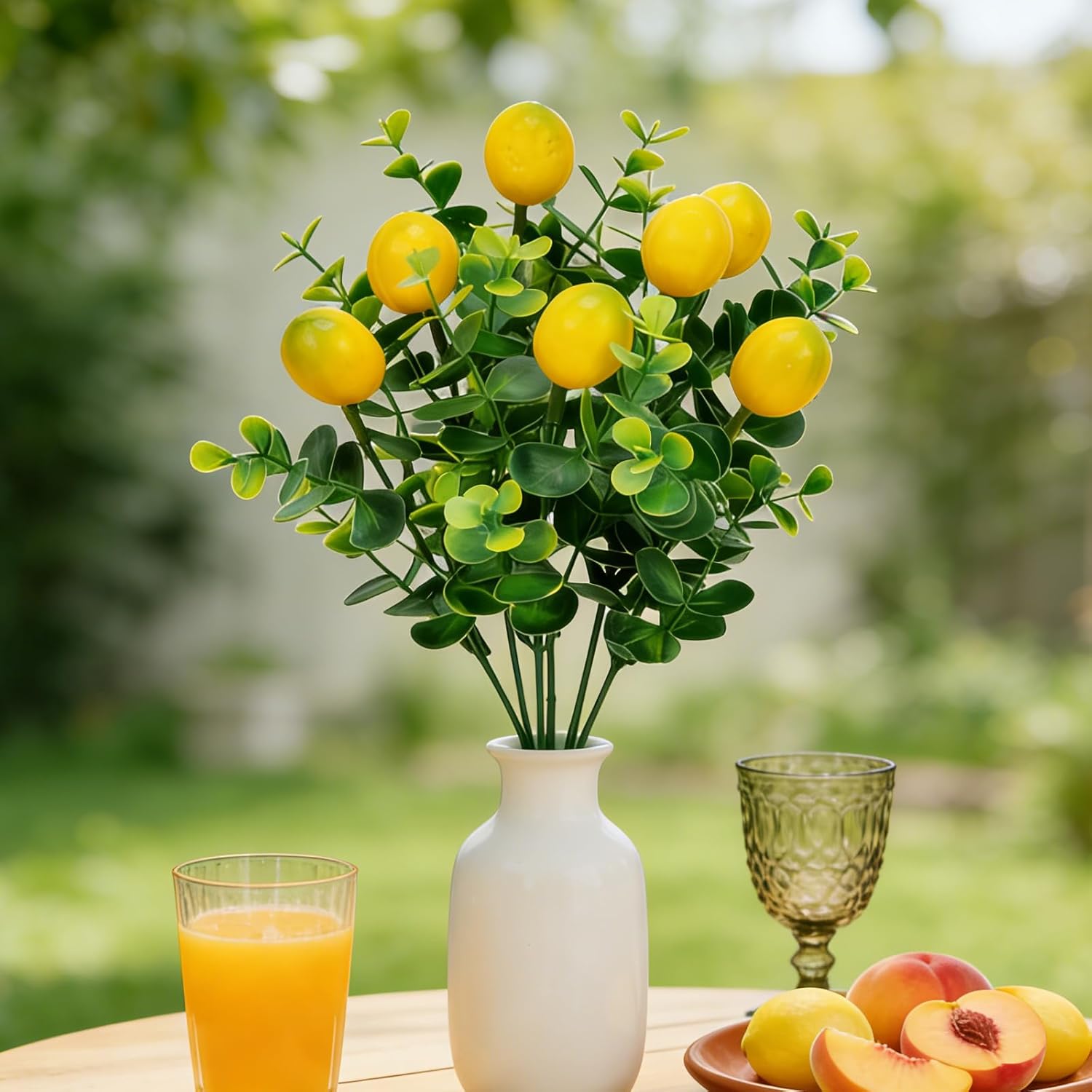 6 Pcs Artificial Lemon Branches Artificial Fruit Lemon Tree Greenery Decoration Faux Lemons Picks for Farmhouse Kitchen Home Table Decor Stem Fruits for Home Spring Summer Decor