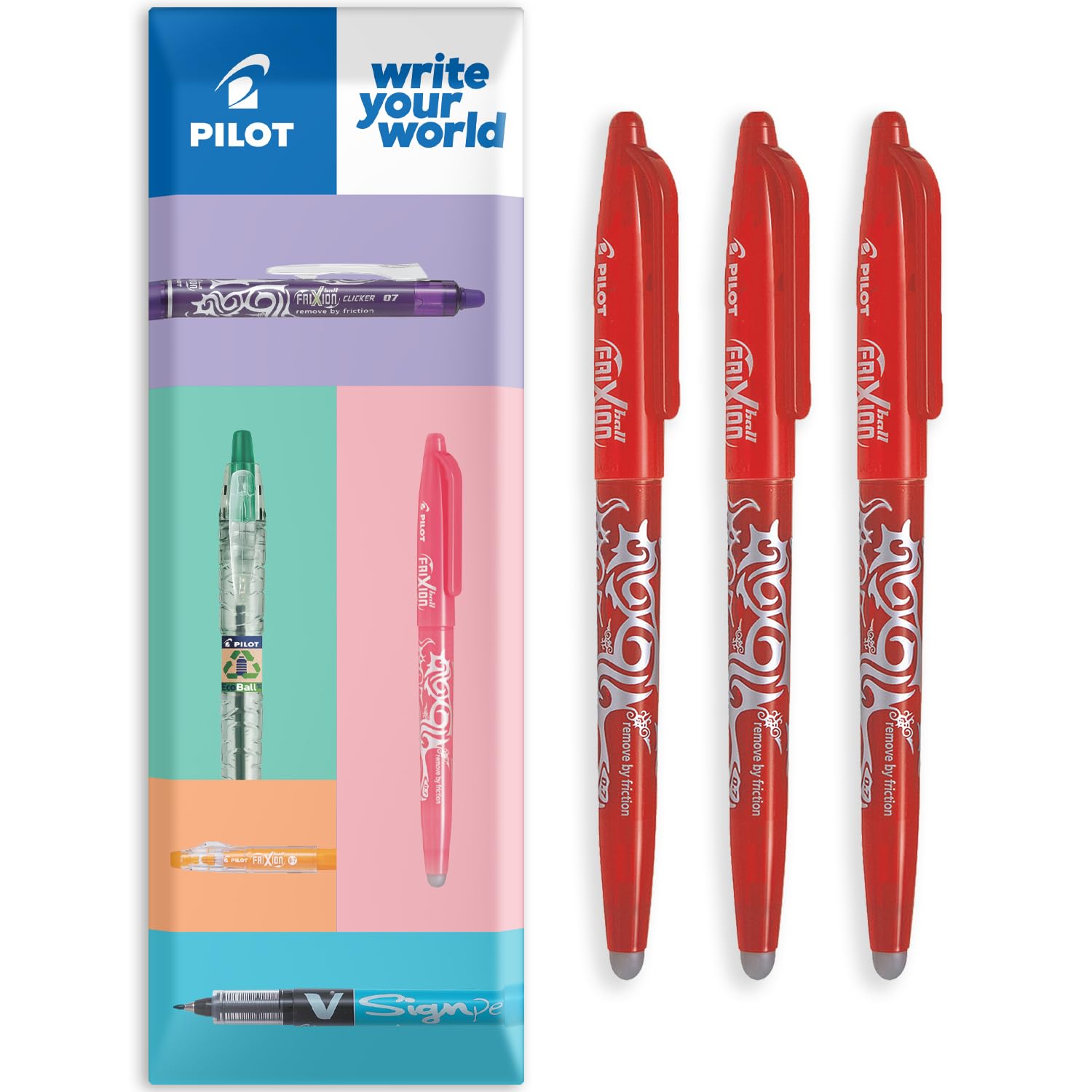 Pilot Frixion FR7 Heat/Friction - Bolígrafo roller borrable (punta media, 0,7 mm, 3 unidades), color rojo
