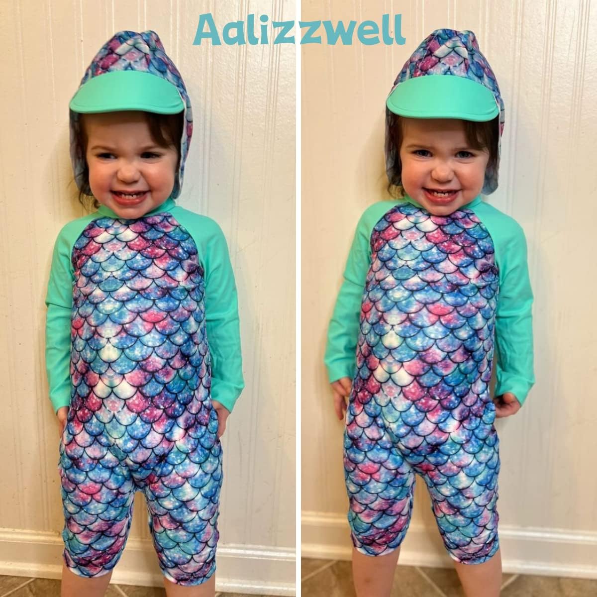 Aalizzwell Baby Girls Long Sleeve One Piece Bathing Suit with Hat - Image 3