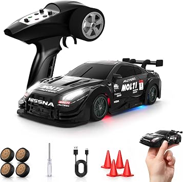 1/43 Mini RC Drift Car with Gyro, 2.4GHz Full Proportional RC Car, 20KM/H Professional High Speed Remote Control Car with Lights, Desktop Drift Car Racing Toy Gifts to Adults Kids Boys