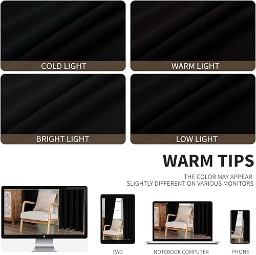 Miniatura 5 de CUCRAF Cortinas opacas de terciopelo negro de 90 pulgadas de largo, súper suaves para oscurecer la habitación, con bolsillo para barra, cortinas de