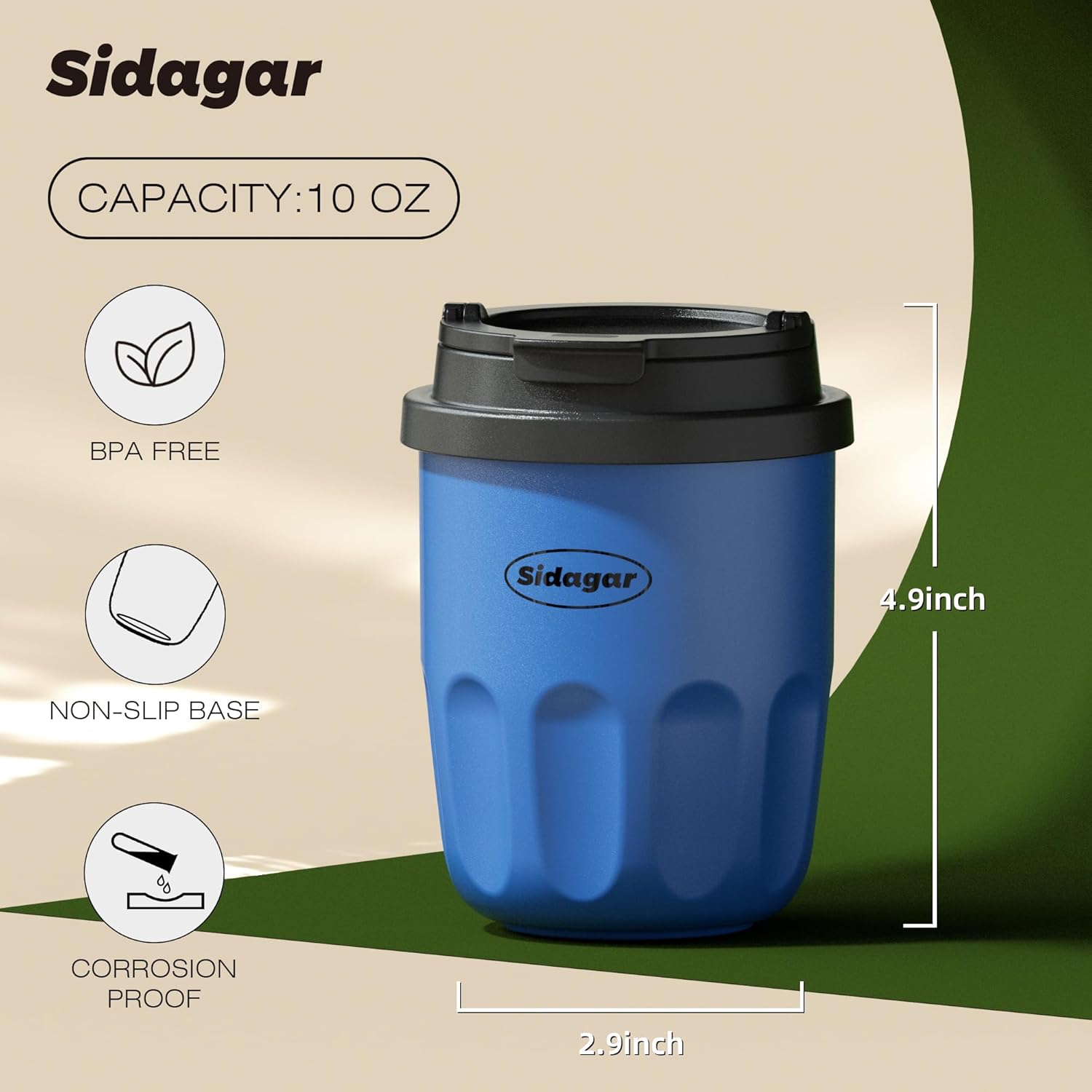 Travel Coffee Mug 10 oz Ceramic Lined Tumbler, Double Wall Stainless Steel Coffee Cup with Lid, Vacuum Spill Proof Mini Water Bottle, Insulated Thermal Mug for Home Office, Blue - Image 2