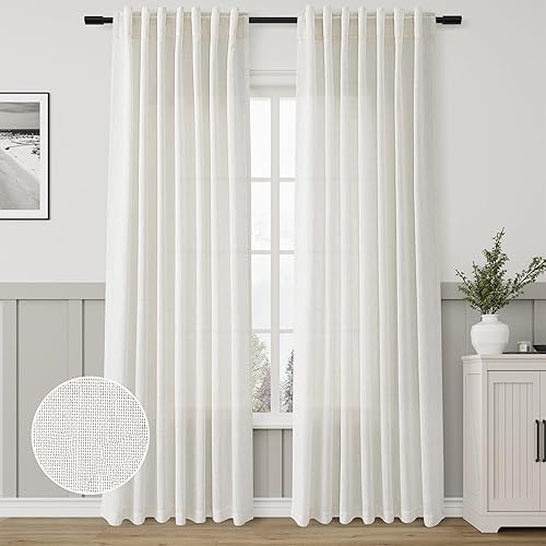 Miniatura 1 de 2 paneles de cortinas de lino natural de 84 pulgadas de largo, cortinas plisadas de lino para sala de estar, semitransparentes para filtrar la luz,