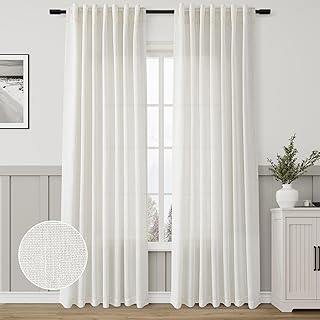 Natural Linen Curtains 84 Inch Length 2 Panels Cream White Pleated Linen Drapes for Living Room Semi Sheer Light Filtering Modern Farmhouse Aesthetic Neutral Window Curtain Back Tab Loop Ivory - Buy now
