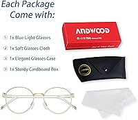 Vista 5 de ANDWOOD Gafas de bloqueo de luz azul para mujeres y hombres, computadora de cara pequeña, bloqueador de luz azul transparente, marco de metal súper