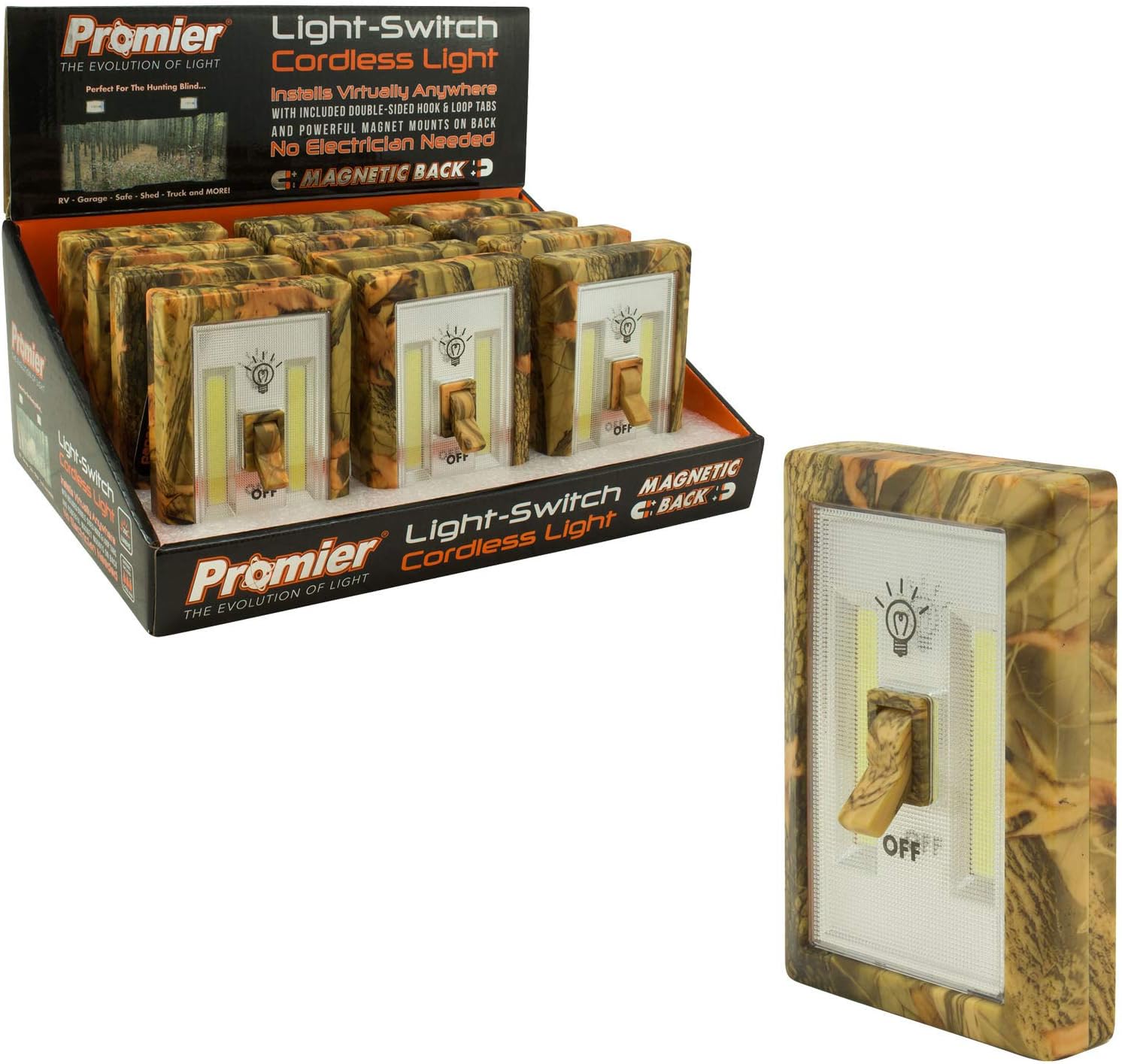 Lot of 12 Promier Light-Switch Battery Operated Cordless Light Using Super Bright COB LED Technology No Wiring-Batteries Included - 12 Pack (Camo 12 Count)