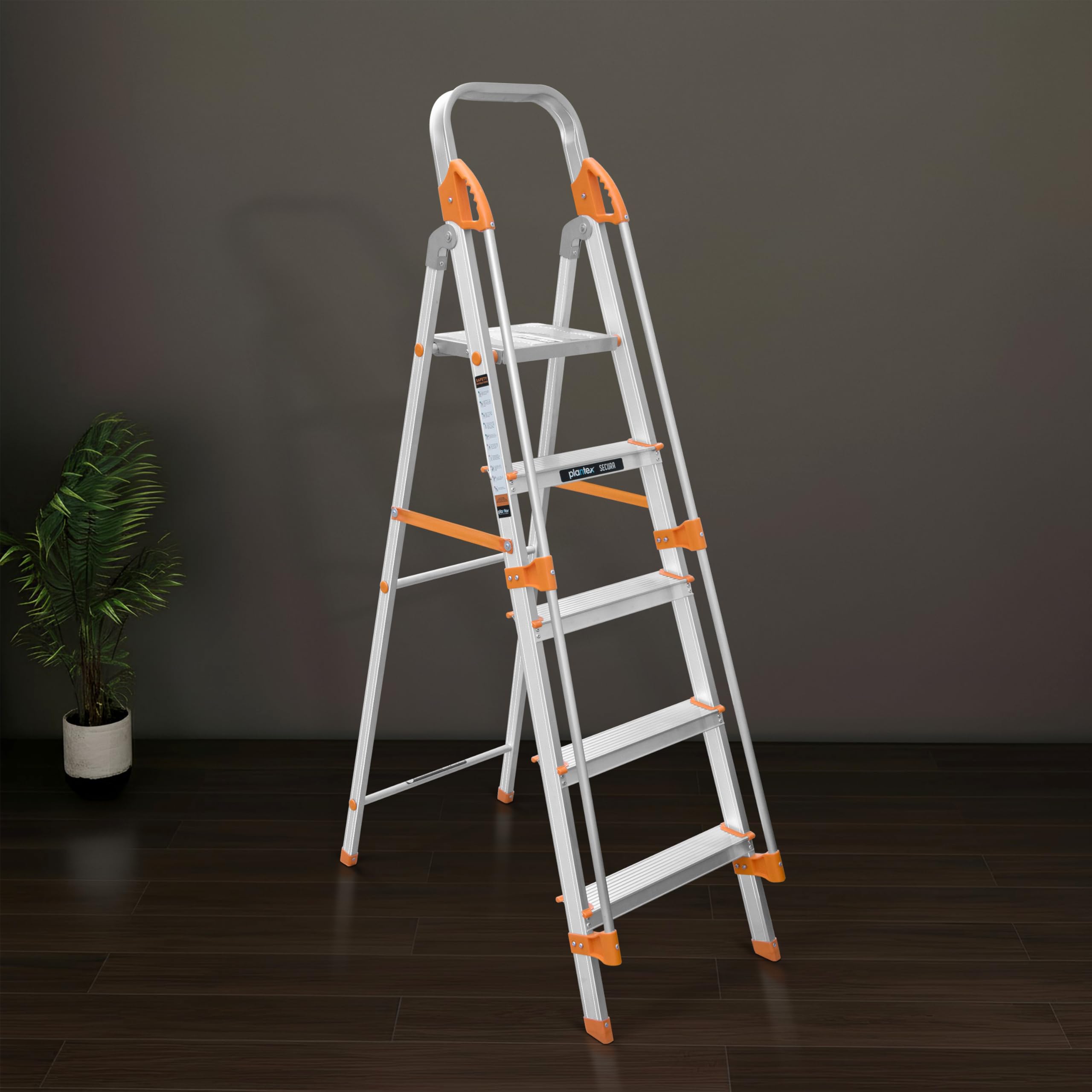 Plantex 5 Step Ladder - Aluminium, Anti-Skid -1