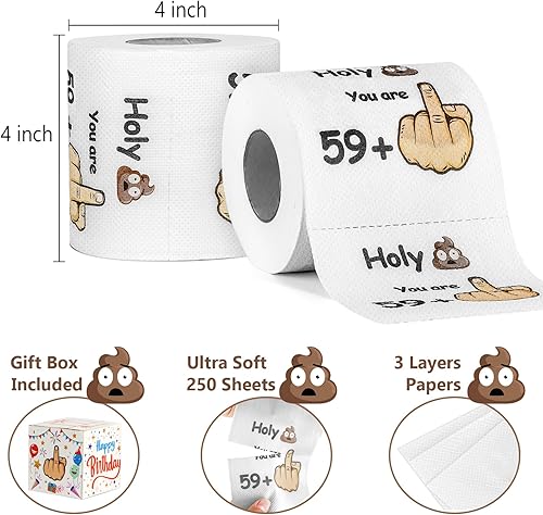Miniatura 2 de Regalos de feliz cumpleaños 60 para niños o niñas, rollo de papel higiénico divertido de 3 capas, papel higiénico de broma de 250 hojas,
