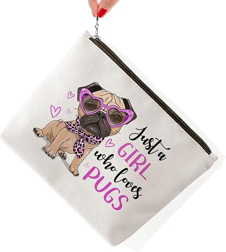 Regalo de amante de animales para niña, regalo de bolsa de maquillaje animal, regalo de bolsa de cosméticos para adolescentes, Beige, Just Pugs