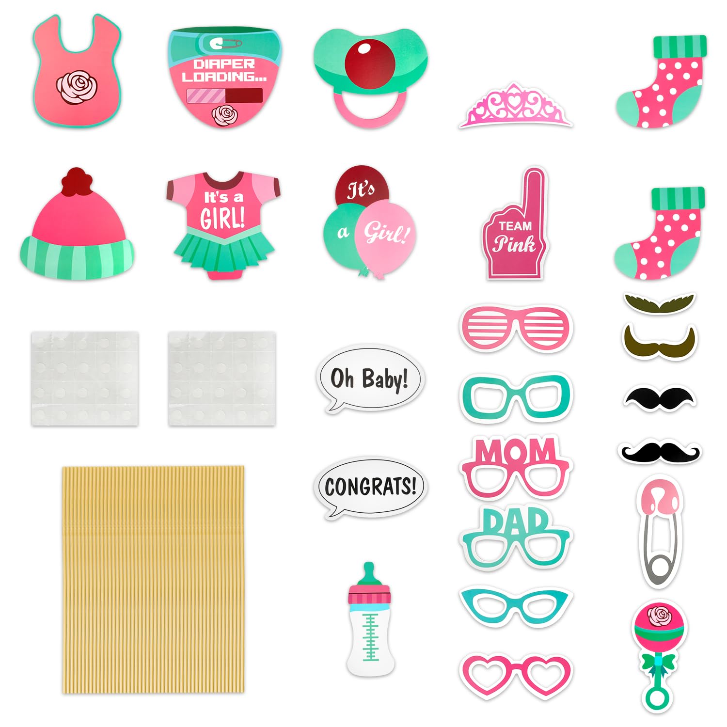 Bojueshaw Women's Pink 25Pcs Baby Shower Decorations,Girl Baby Shower Party Photo Booth Props Kits,Baby Birthday Party Gift,Gender Reveal Decorations