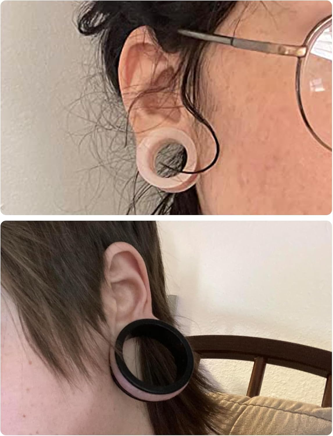 Cisyozi 6G-50mm Thick Silicone Ear Gauges Flexible Ear Tunnels Plugs Stretchers Expander Double Flared Flesh Gauge Earlets Plug Gauges Kit Piercing Jewelry for Women Men Clear Black