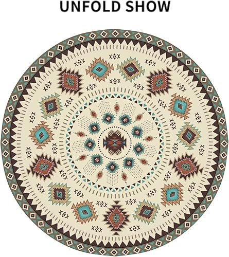 Miniatura 8 de Giwawa Mantel redondo azteca del suroeste de 60 pulgadas, diseño étnico tribal geométrico, estilo vintage, mantel circular bohemio y chic lavable