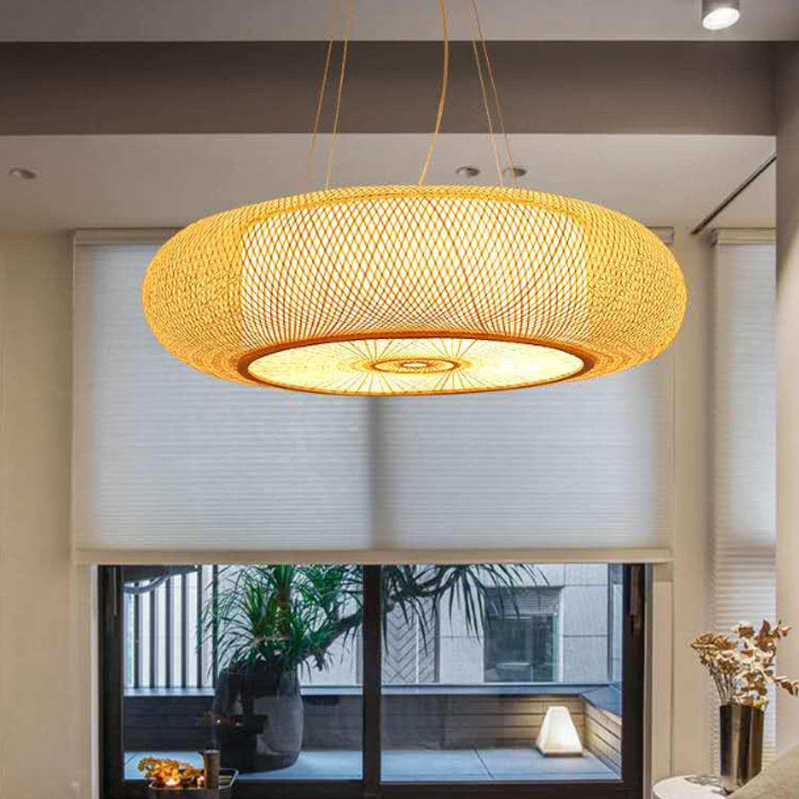 Pendellampe Retro Bambus Gewebte Kronleuchter Land Natürlichen Bambus Pendelleuchte Handgewebten Hängeleuchten E27 Höhenverstellbare Deckenlampe Restaurant Teestube Deko Korridor Nacht Hängelampe,80cm