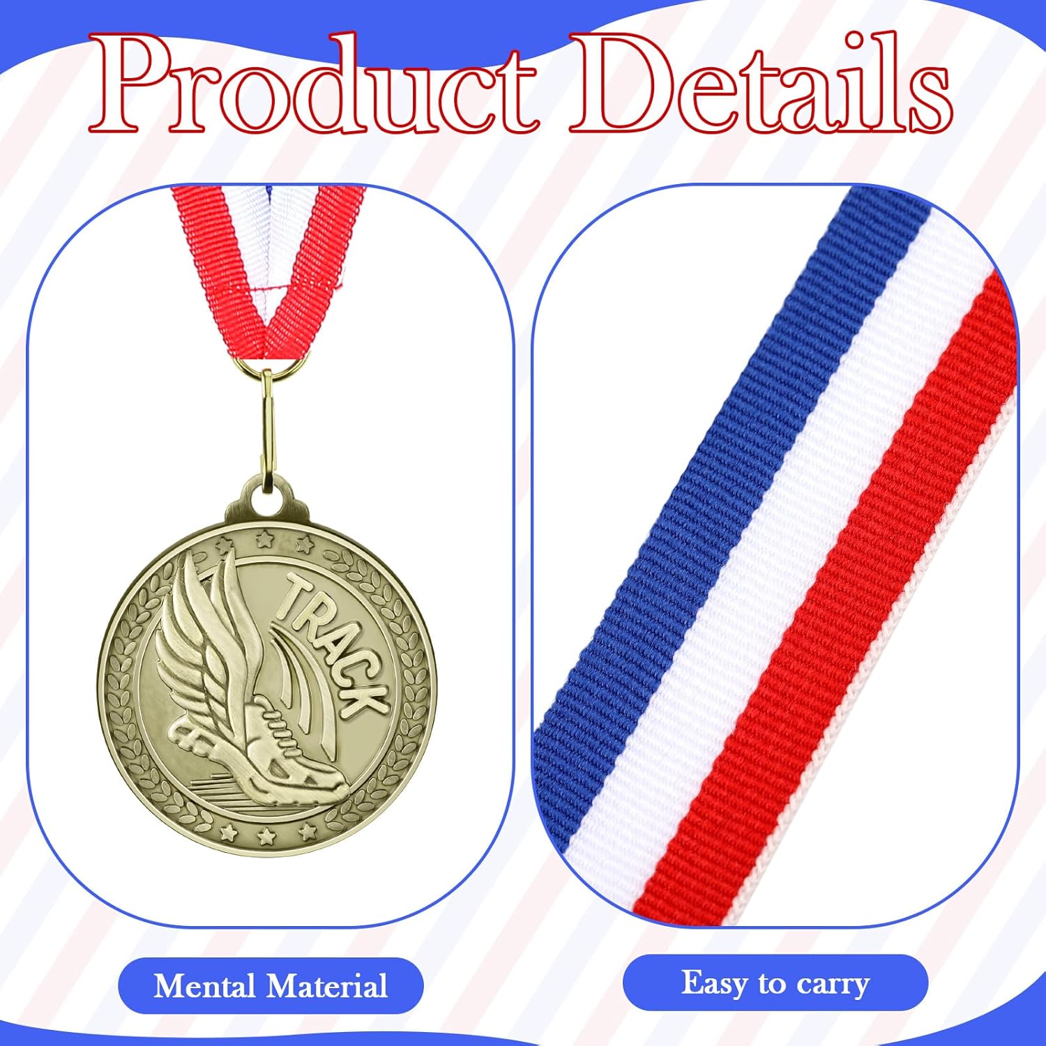 Ferreve 48/96 Pcs Sports Award Medals Bulk with Neck Ribbons Champ Winner Medal Sports Day Favors Prizes for Team Competitions Tournaments Match Party