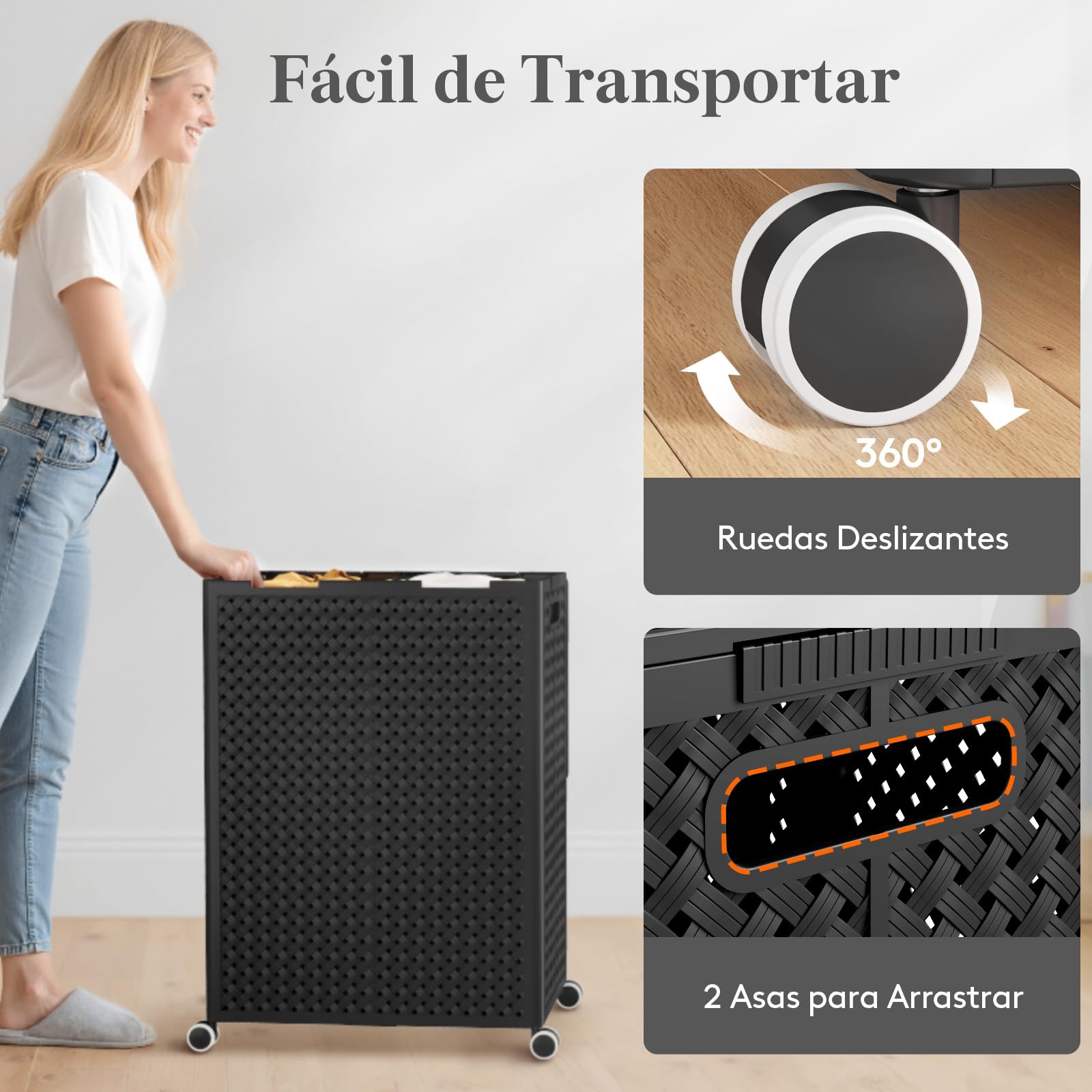 Lifewit Gran Cesto Ropa Sucia de Plástico 2 Compartimentos 110 L, Cesta Plegable con Ruedas y Bolsas Interiores Desmontables, Cubo de Ropa para Dormitorio, Baño, Lavandería, Negro