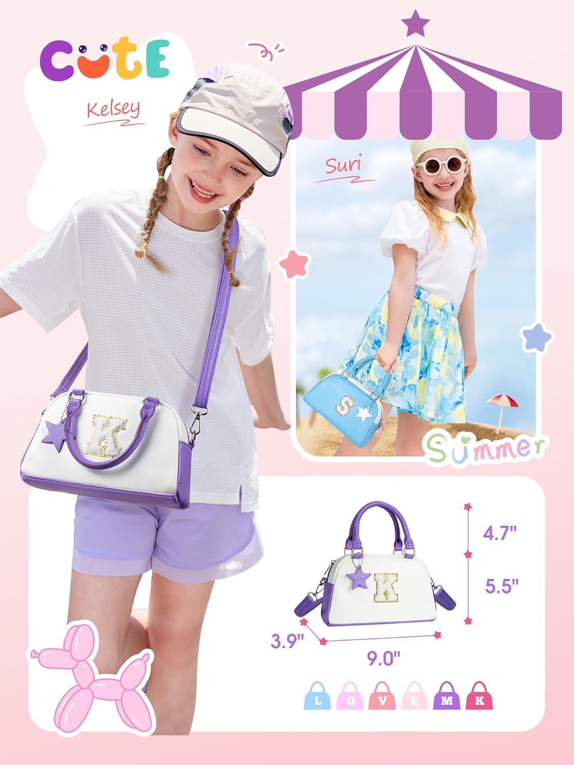Elilier Girls Purse Gifts, Kids Handle Bag Wallet Crossbody Bag, Birthday Gifts Pouch for 4-12 Year Old Girl Toddler Preteens Teen, Handbag-hot pink-A