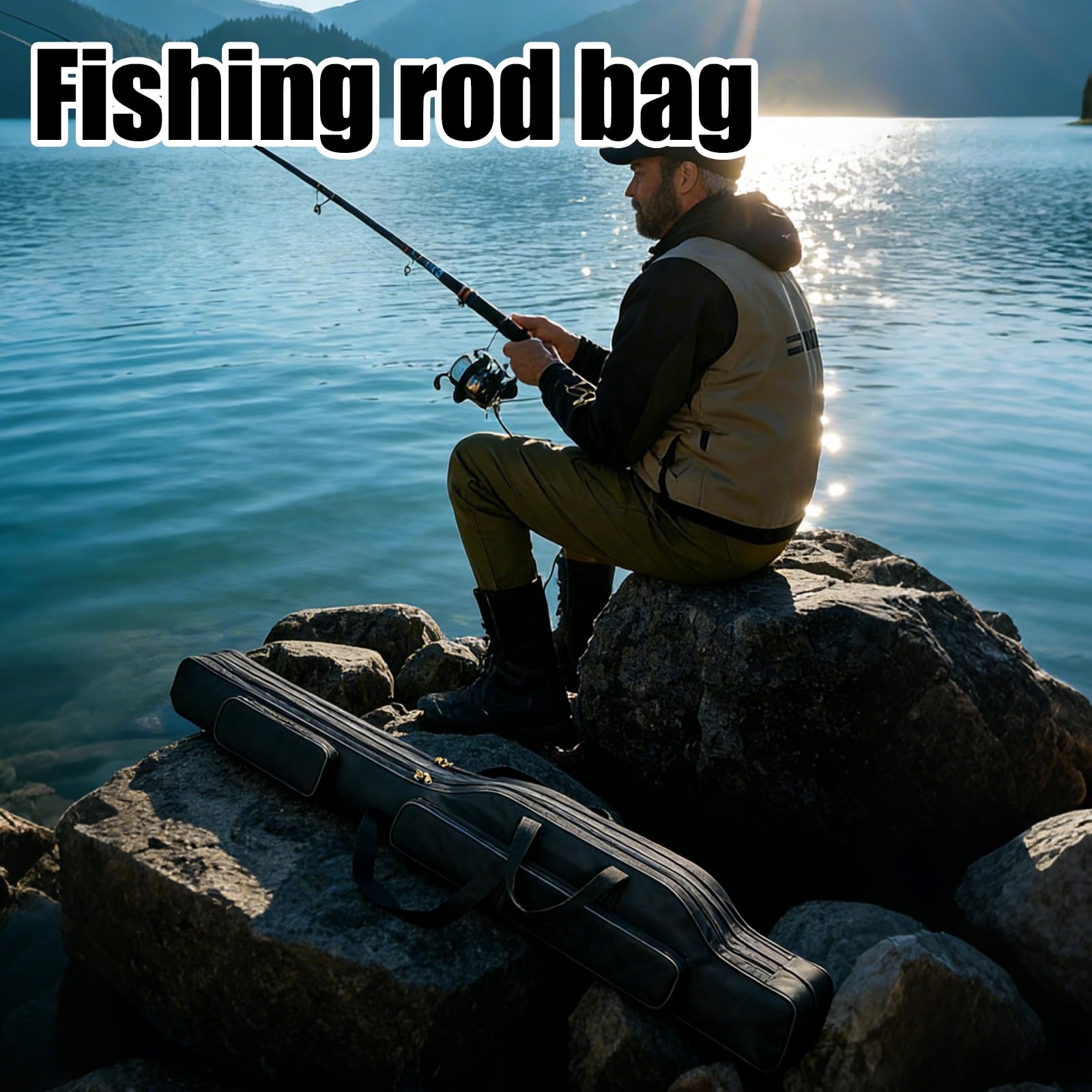 Borsa pieghevole per canne da pesca, borsa portatile, borsa per canne da pesca con 3 scomparti, 150 cm, in tessuto Oxford 600D - 4