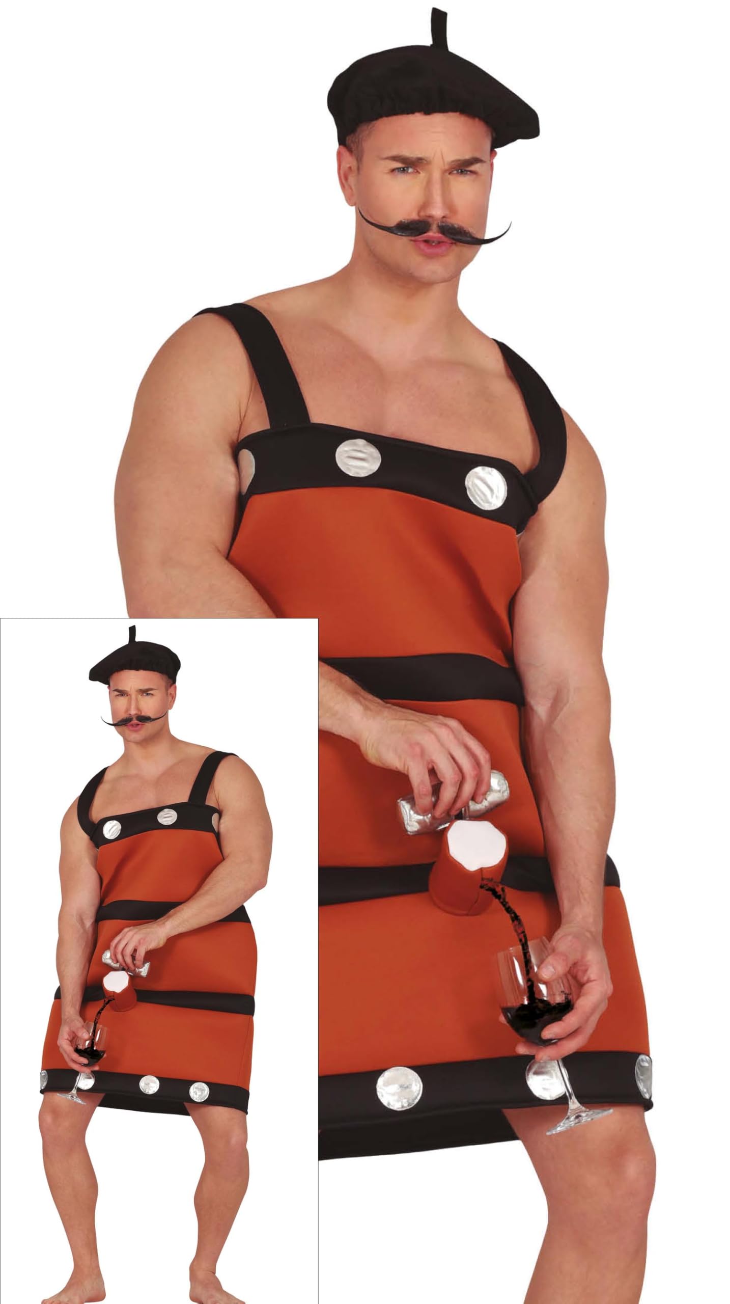 FIESTAS GUIRCA Naughty Wine Barrel with Fun Drink Dispenser Mens Fancy Dress Costume - Funny Mens Costume - Bachelor Party Stag Do Fancy Dress Men Size L