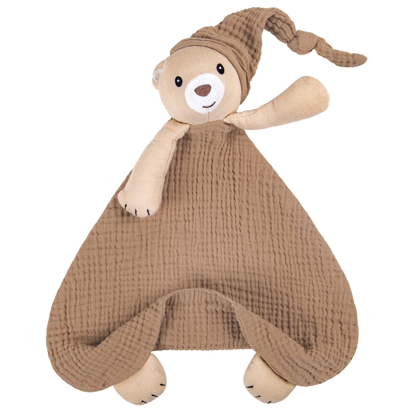lulumoon Security Blanket: Muslin Lovey for Babies Travel & Daycare - Skin-Friendly Snuggle Companion for Self-Soothe (Bear-Brown)