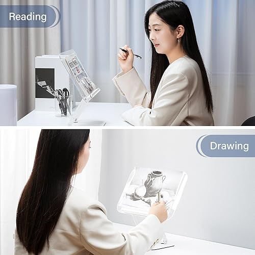 Miniatura 6 de Soporte de acrílico para lectura, soporte ajustable para libros con clips de página elásticos, soporte elevador de escritorio plegable para libros