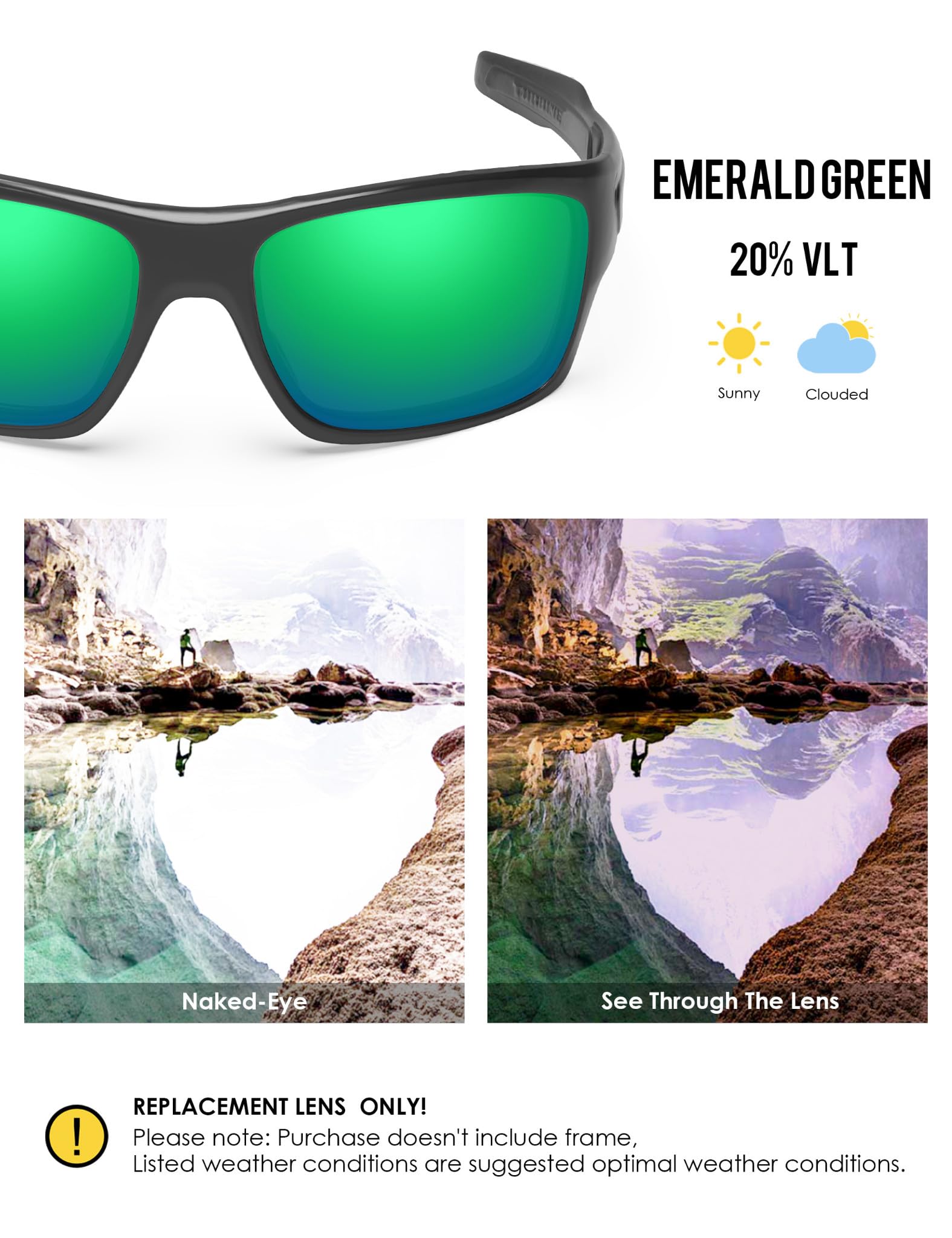 BLAZERBUCK Lentes de repuesto polarizadas antisal para gafas de sol Oakley Turbine OO9263, Verde esmeralda, polarizado, 0