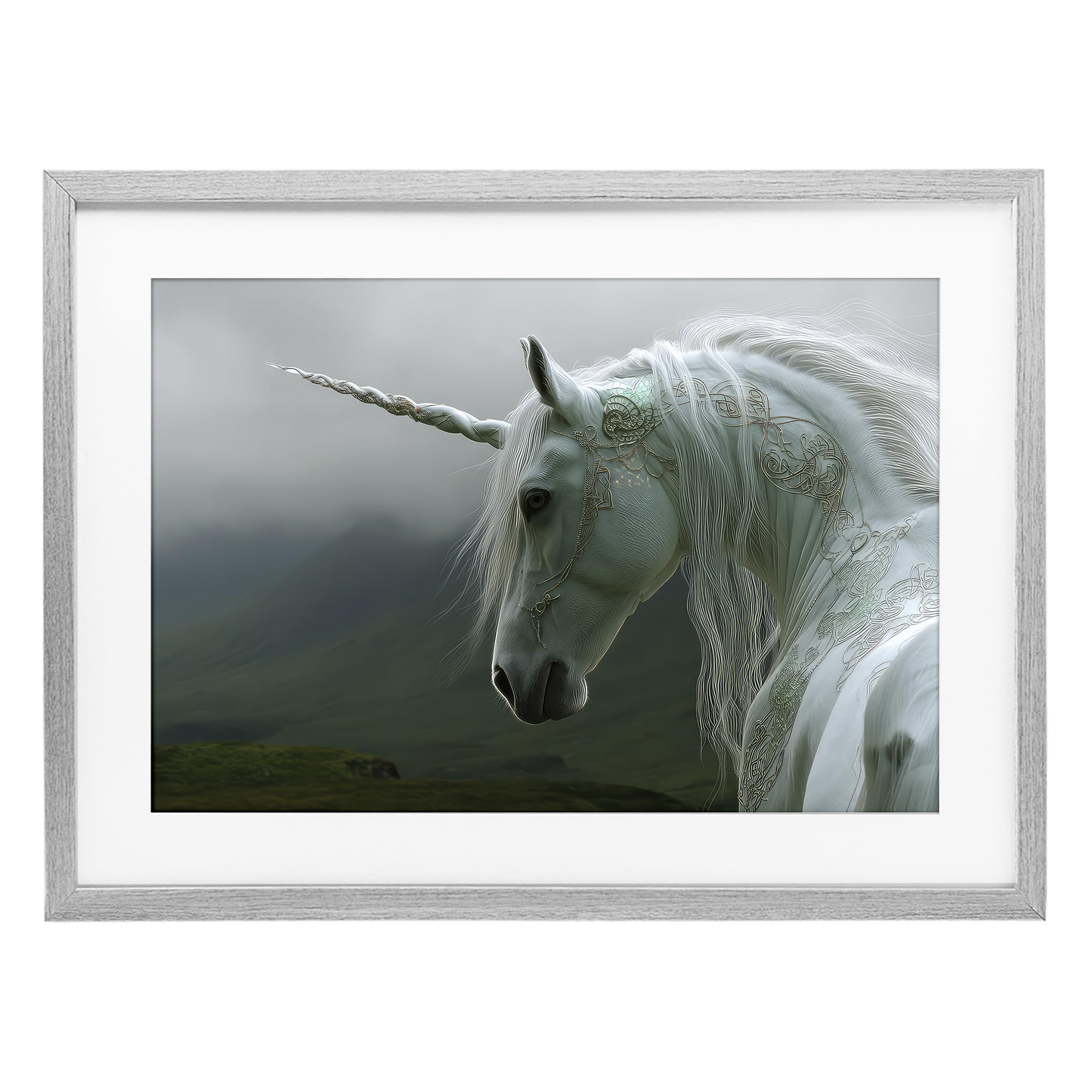 Stupell Industries 'Dreamy Celtic Unicorn', Framed Print Under Glass, Gray, 20 x 14 Inches, Easy to Hang and Sturdy, Made in USA, by The Wands Want