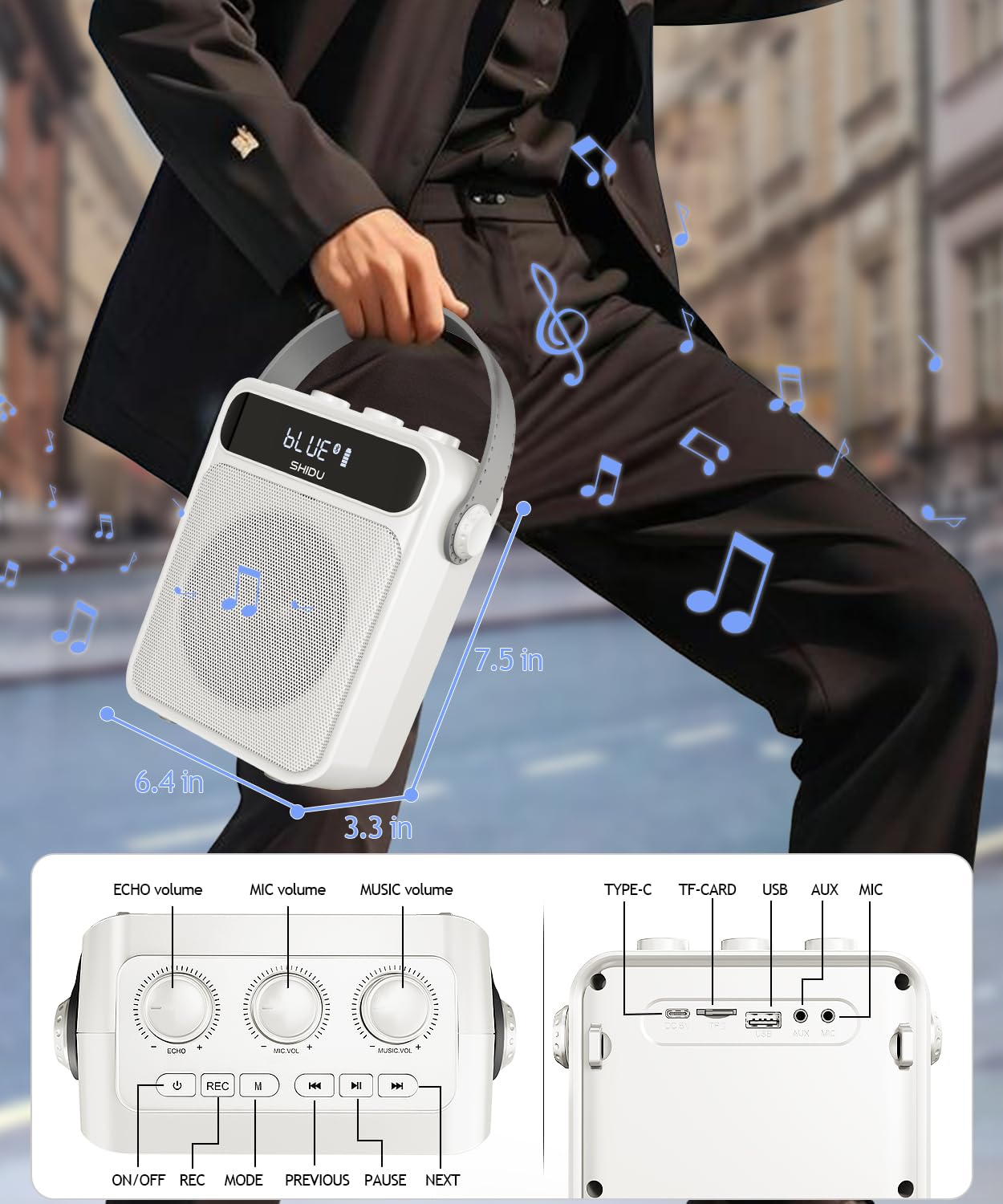 SHIDU 10W Voice Amplifier Speaker with Microphone Headset Protable Rechargeable PA System Support Bluetooth TF U Disk Playback for Teacher, Speech, Training, Meeting, Tour Guide, Classroom SHIDU 10W Voice Amplifier Speaker with Microphone Headset Protable Rechargeable PA System Support Bluetooth TF U Disk Playback for Teacher, Speech, Training, Meeting, Tour Guide, Classroom