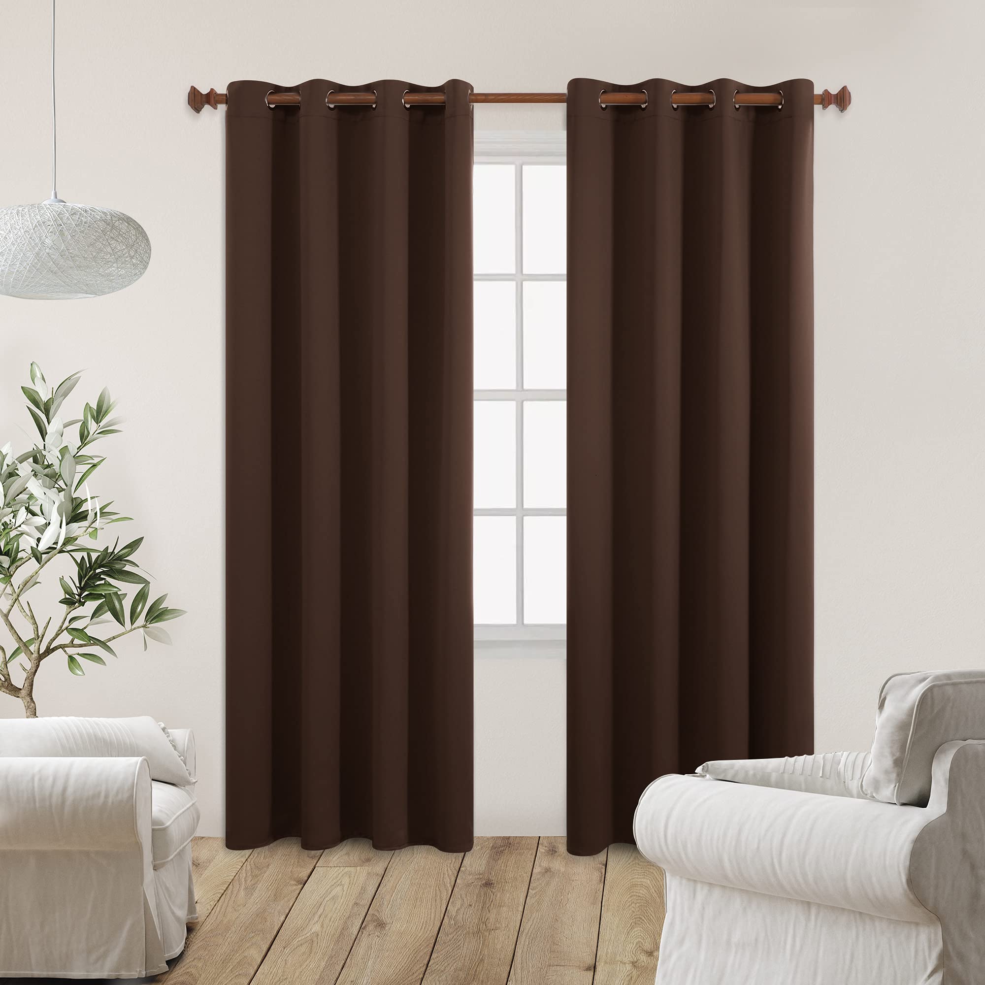 Deconovo Blackout Curtains 2 Panel Room Darkening Curtains Bedroom Curtains Blakcout Drapes for Living Room 55Wx84L Inch Chocolate 1 Pair