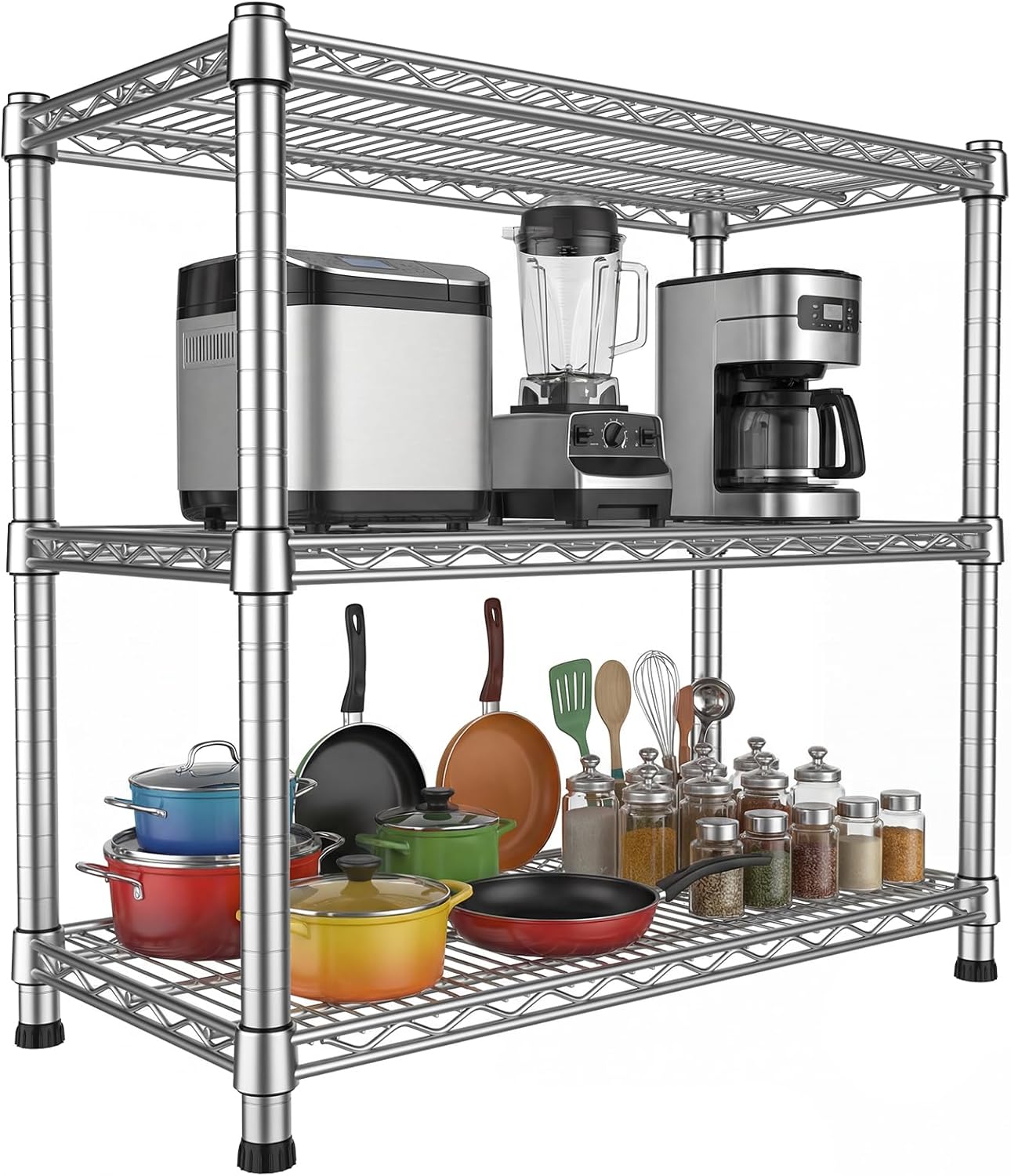 3-Shelf Metal Wire Shelving Unit Adjustable Metal Shelf Heavy-Duty Steel Storage Rack Display shelves Organizer for Office Kitchen Bathroom Laundry Pantry Basement Garage 13.97"D x 29.8"W x29.1"H
