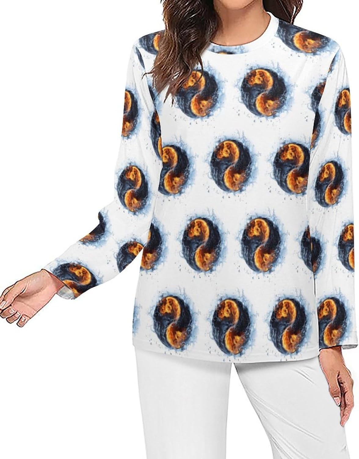 Water Fire Yin And Yang Women's Pajama Top Sleepwear Pajamas Sleep T-Shirt Long Sleeve Shirt Crewneck Tee