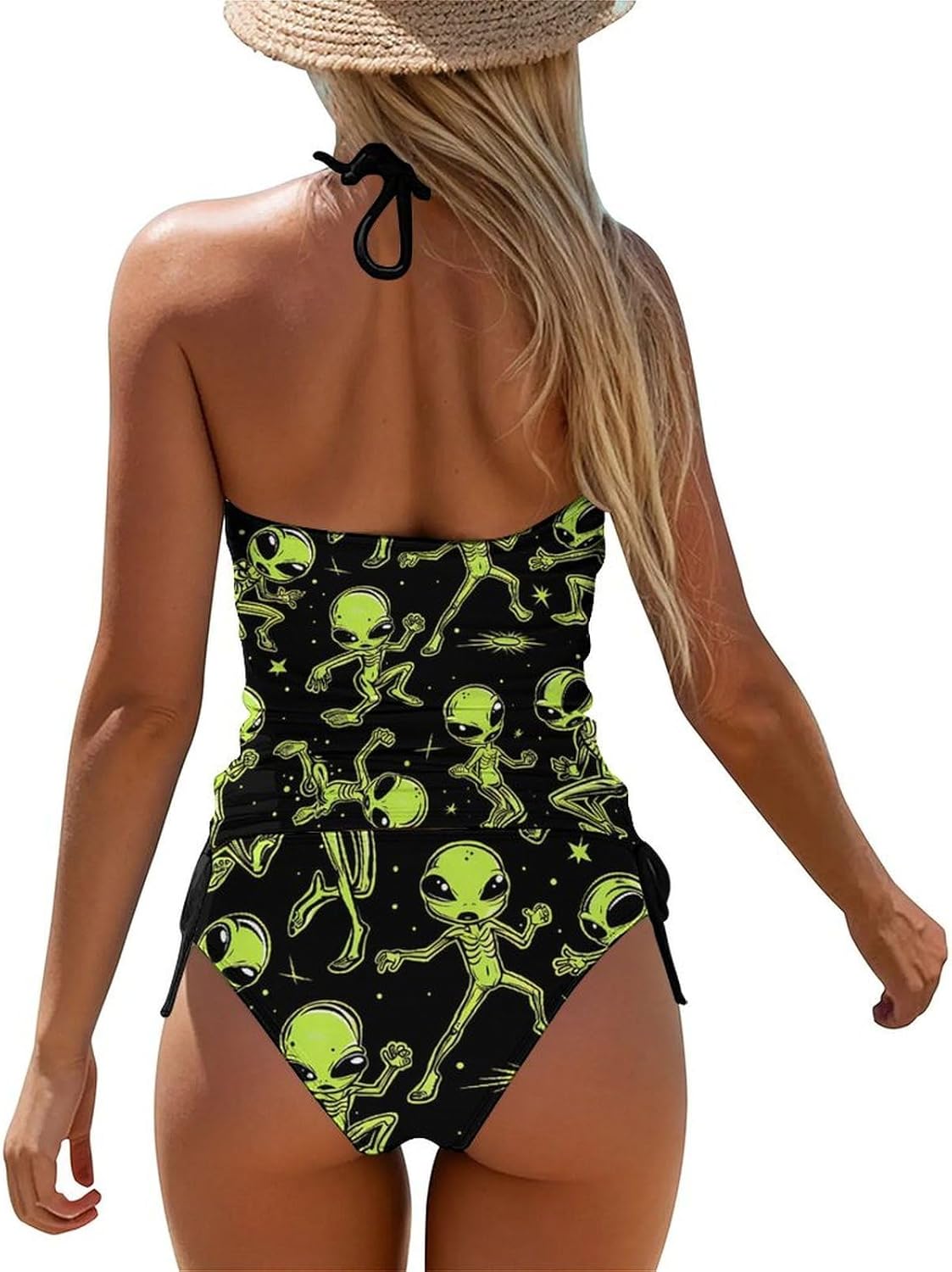 Dancing Aliens Women's Tankini Swimsuit Two Piece Tummy Control Bathing Suits Tie String Swimwear