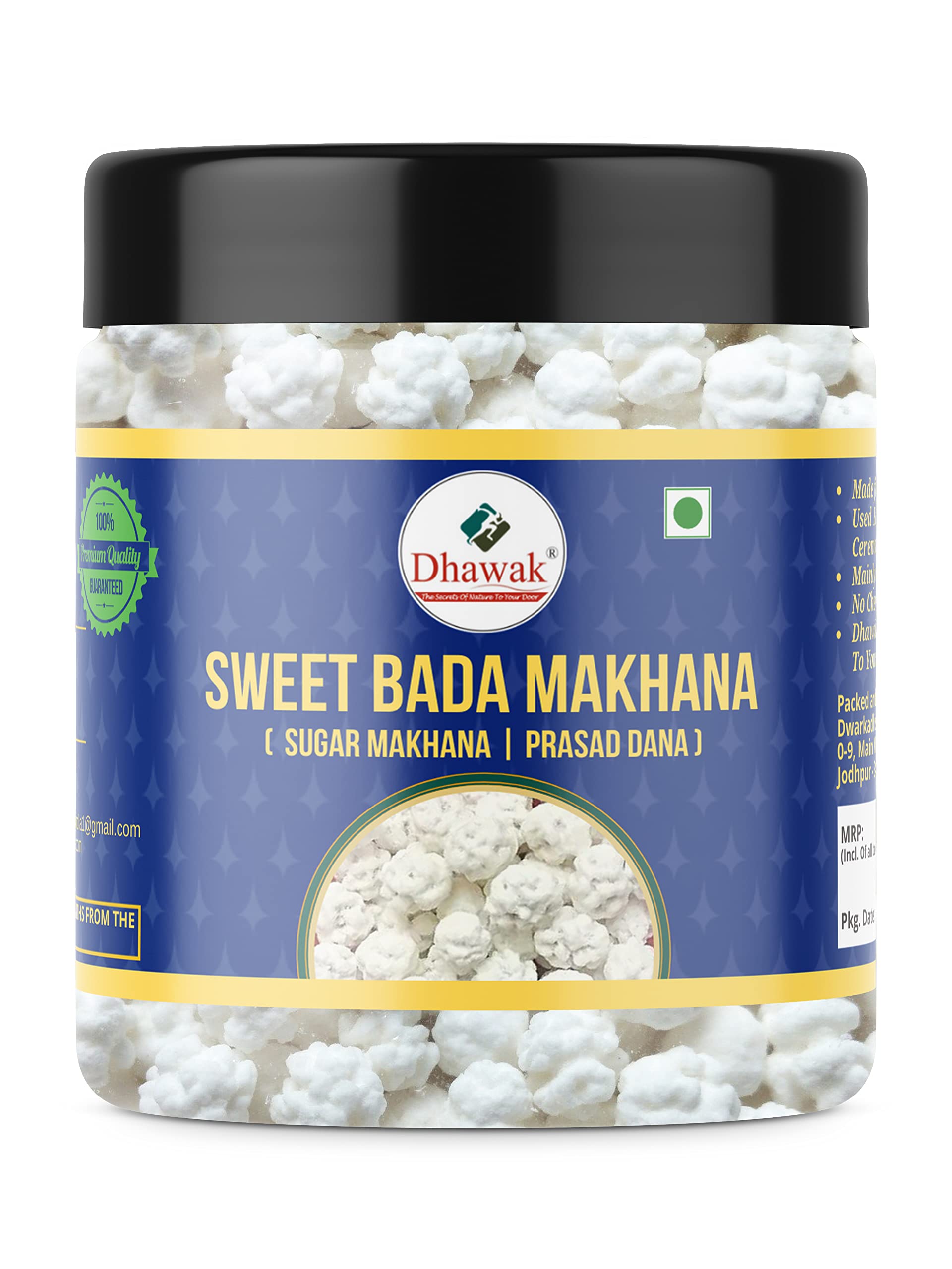 DHAWAK Speciality Prasad Dana | Sweet Bada MAKHANA 400 Grams| Makundana| Rajasthani Sweet Sugar Balls for Prasad (Elechi Dana)| Jar Pack| (B0BGL17CB4) Amazon Price History, Amazon Price Tracker