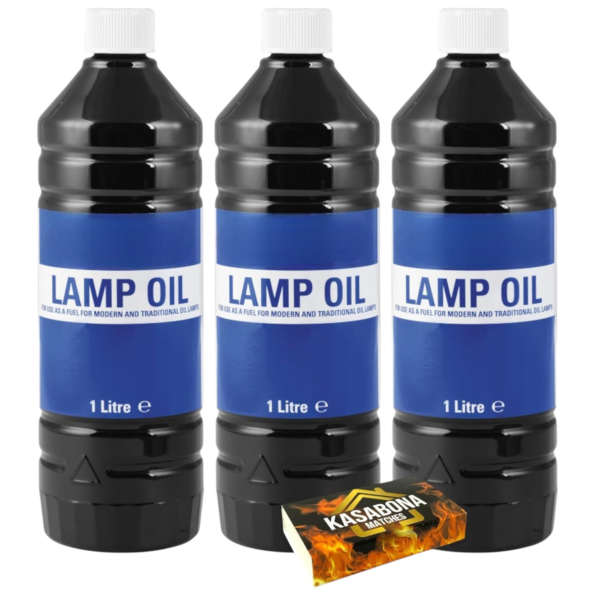 Clear Lantern Torch and Lamp Oil – Indoor & Outdoor Use for Oil Lamps, Lanterns & Burning Torches – Includes KasaBona Safety Matches (1L x3)