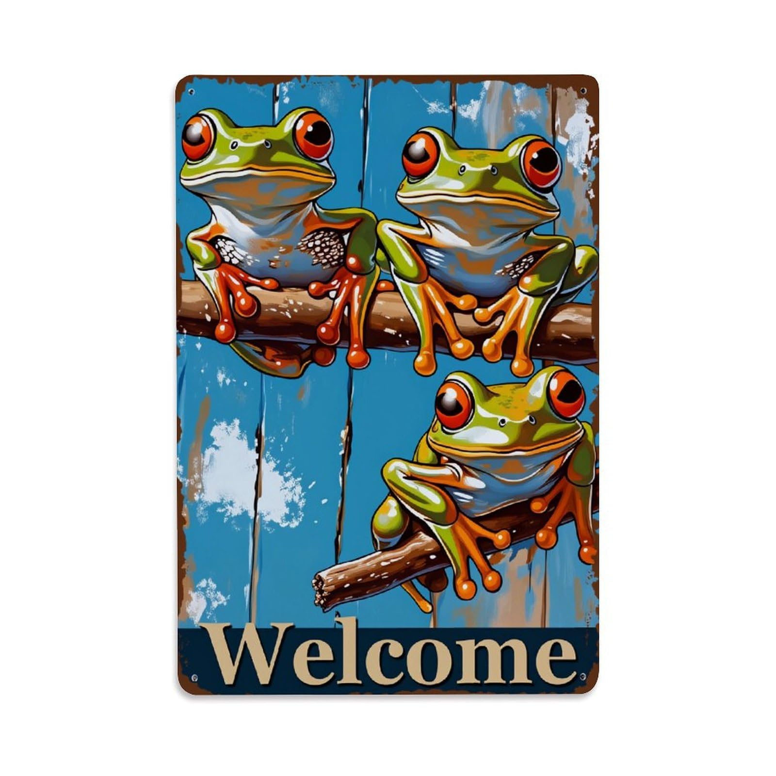 Enderetf Vintage Frogs On Branch Welcome Sign Tin Sign Metal Poster, Home Bar Garage Man Cave Cafe Indoor & Outdoor Wall Decoration 8X12inches