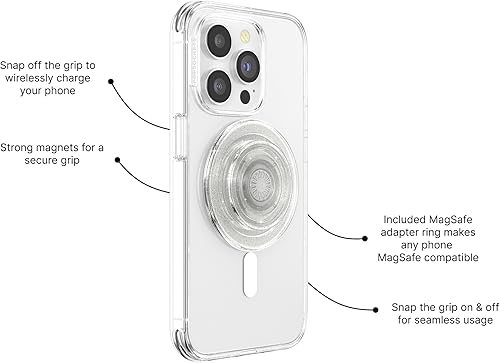 Miniatura 48 de PopSockets - Agarre translúcido para teléfono con soporte expandible, PopSockets para teléfono, color Disco negro Negro (Black Disco)