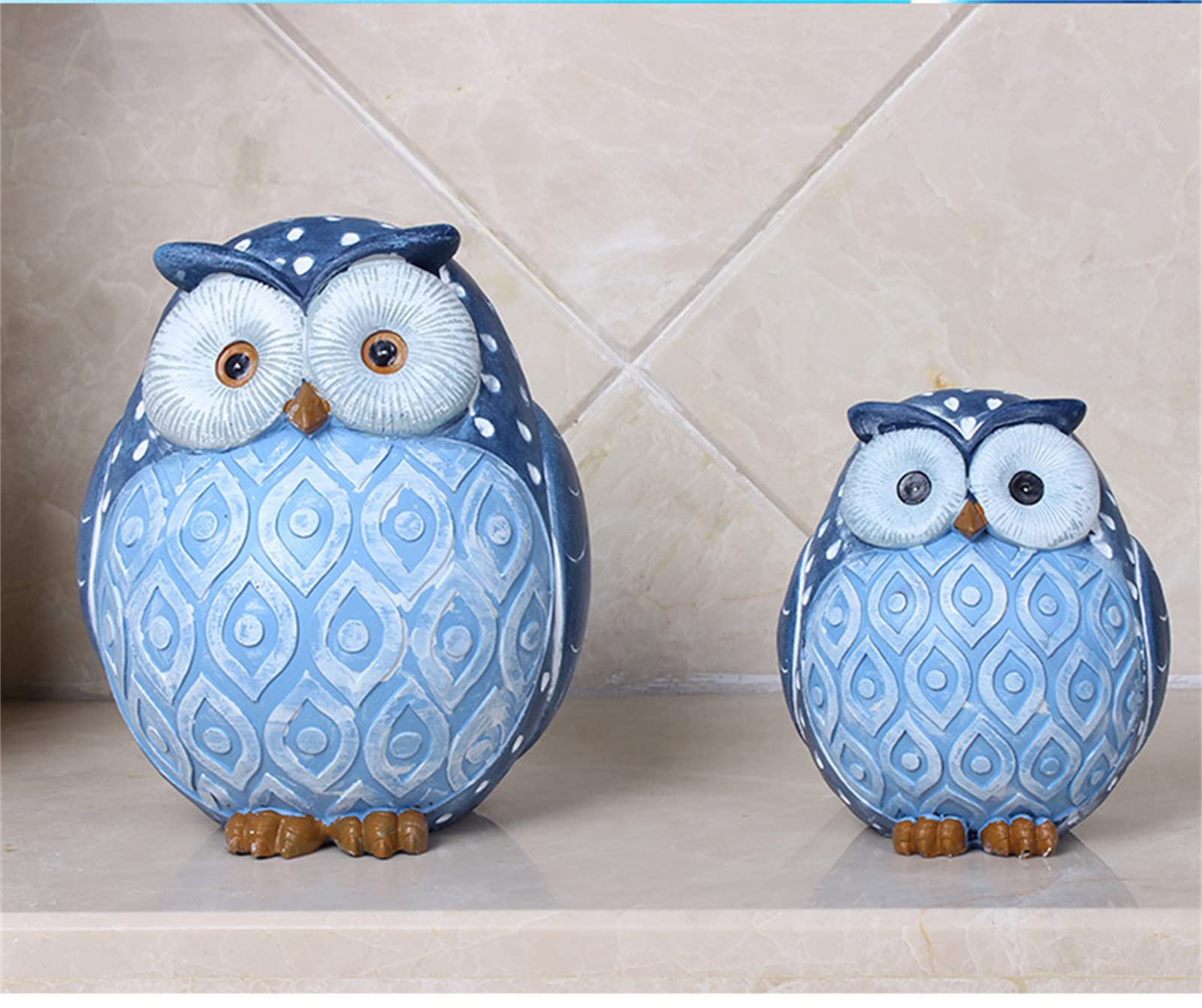 フクロウの置物 樹脂製 Amazon.co.jp: かわいい青いフクロウの置物、抽象的な樹脂彫刻の飾り