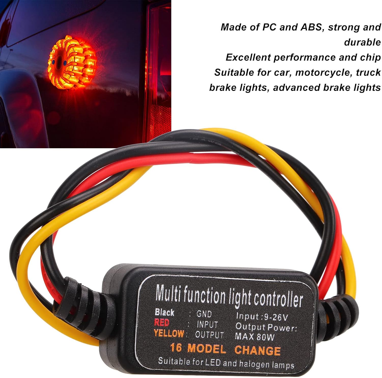 Qiilu Flash Strobe Controller Auto Car Flasher Module 4PCS DC9‑26V 16 Modes Adjustable LED Brake Light Flasher Strobe Controller