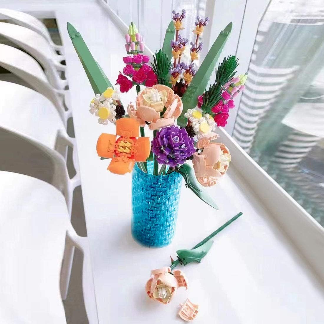 Amazon Goshfun 400ピース 透明シミュレーション花瓶モデルブロックセット レゴフラワーブーケ 組み立てキット Diyブロック 小さな粒子ステムトイ 花とベースなし ブロック おもちゃ