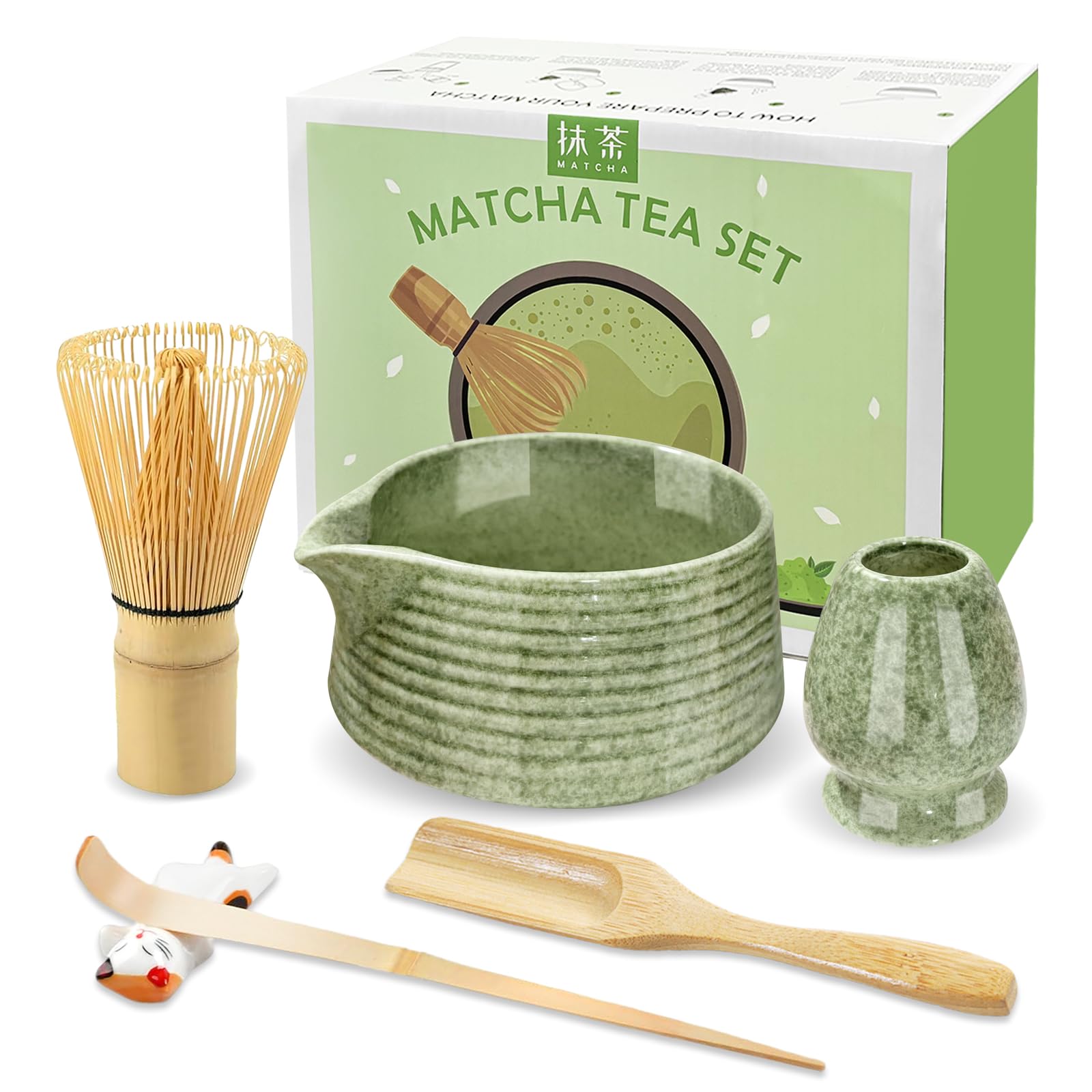JBER Matcha Matcha Bezemset, 7-delig, bamboebezem, matcha-schaal