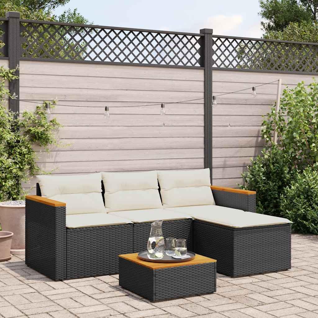 vidaXL Salon de Jardin avec Coussins 3 pcs, Canapés de Patio, Ensemble de Meubles, Mobilier de Terrasse Extérieur, Noir Résine Tressée