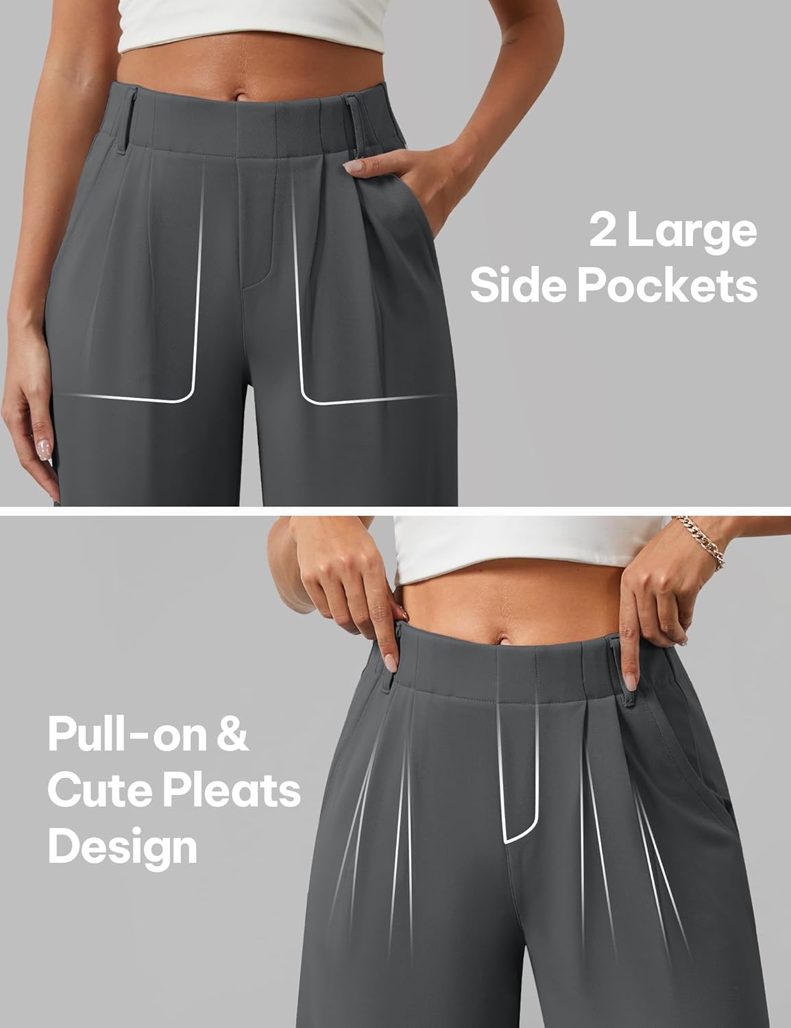 AVAMO Womens Dress Pants Wide Leg Pull On Stretchy Work Pants for Women with Pockets High Elastic Waist Office Business - Image 5