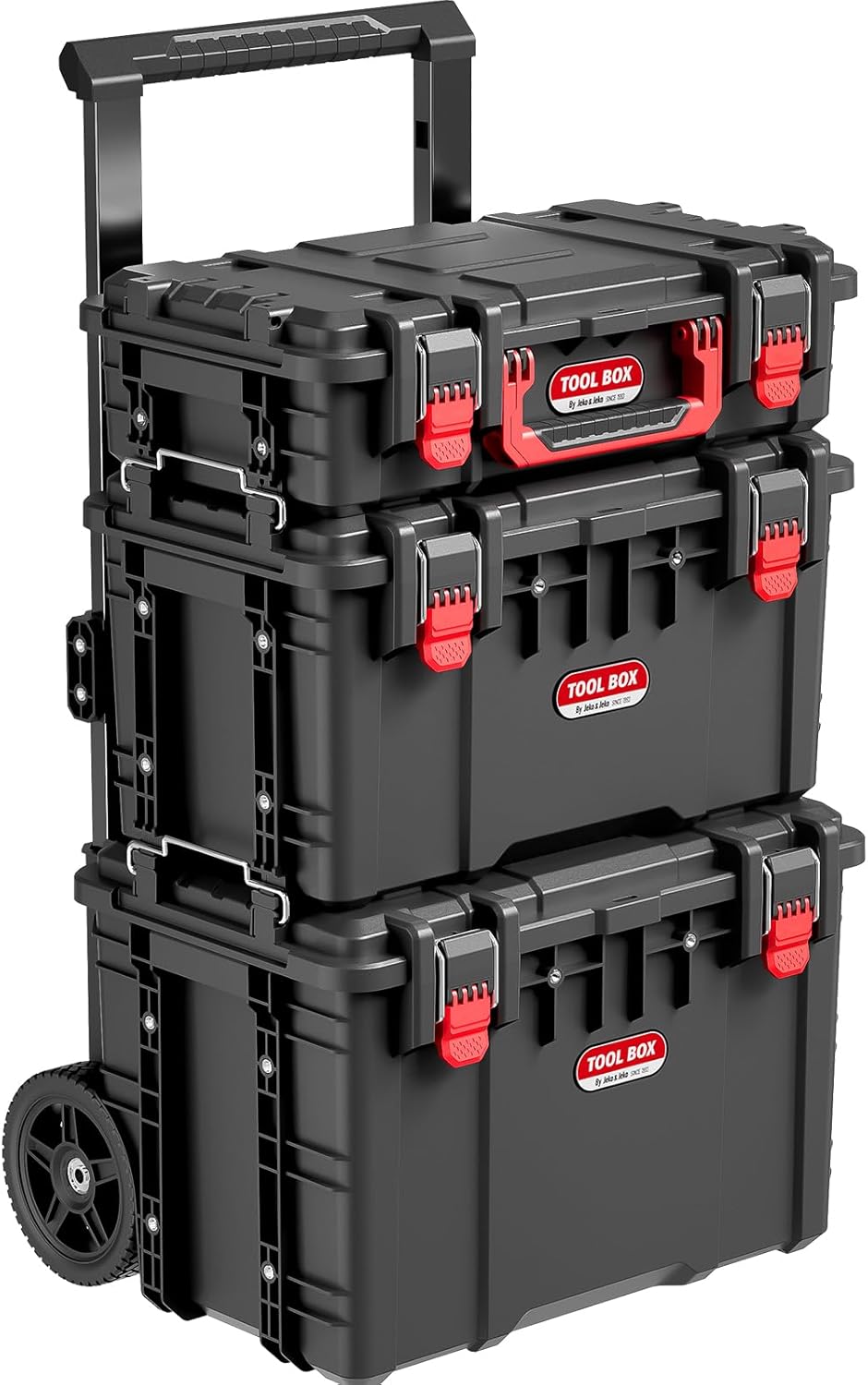 JEKO&JEKO 3-Piece Rolling Modular Tool Box System with Large Rolling Tool Box & Small Parts Organizer for Garage Storage, DIY Projects, Professional Use & Home Repairs