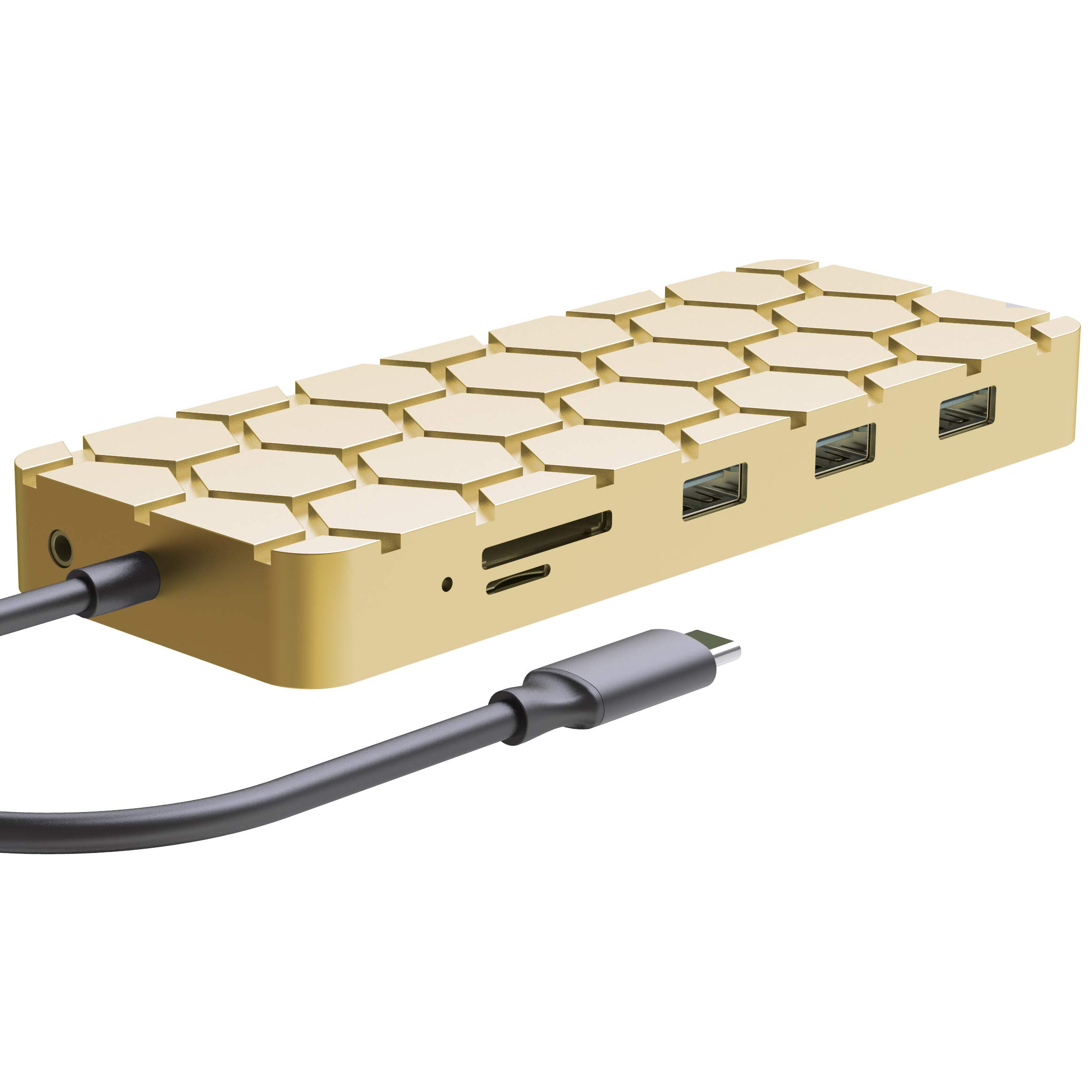 Laptop Docking Station, USB C PD Charging Hub, 13-in-1 Adapter with Ethernet, HDMI, DP, VGA, 4 Port-USB 3.0, Micro/SD/TF Memory Card Readers for MacBook Pro - GD2 Light Champagne Gold