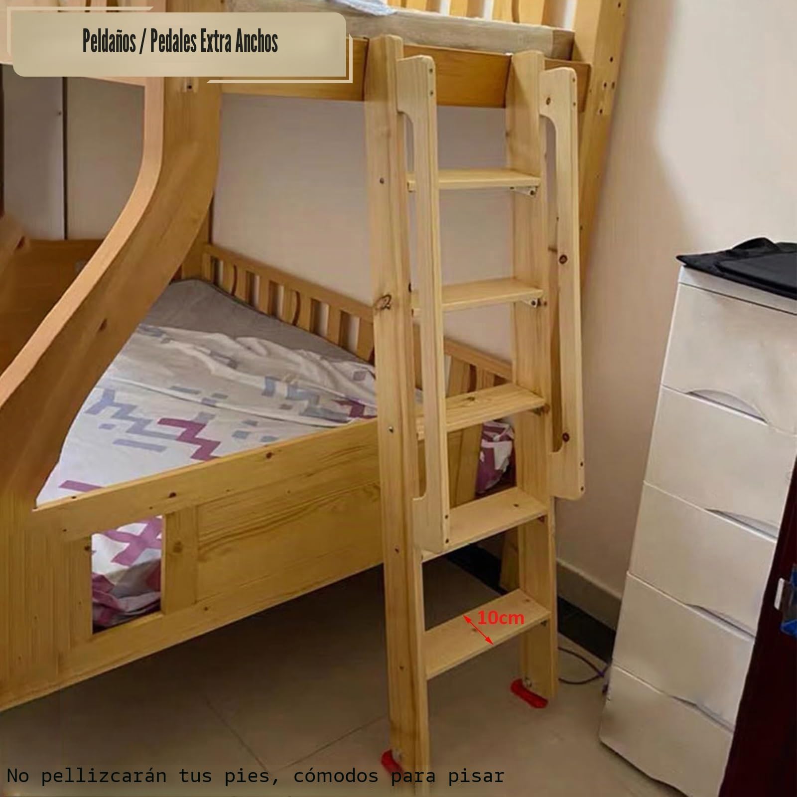 EsEntL Escalera de litera de madera de 6,5 5,7 4,9 4,1 3,2 pies de altura con pasamanos, peldaños de 3,7 pulgadas de ancho, solo escalera de repuesto, 7 6 5 4 3 peldaños para caravana y escuela