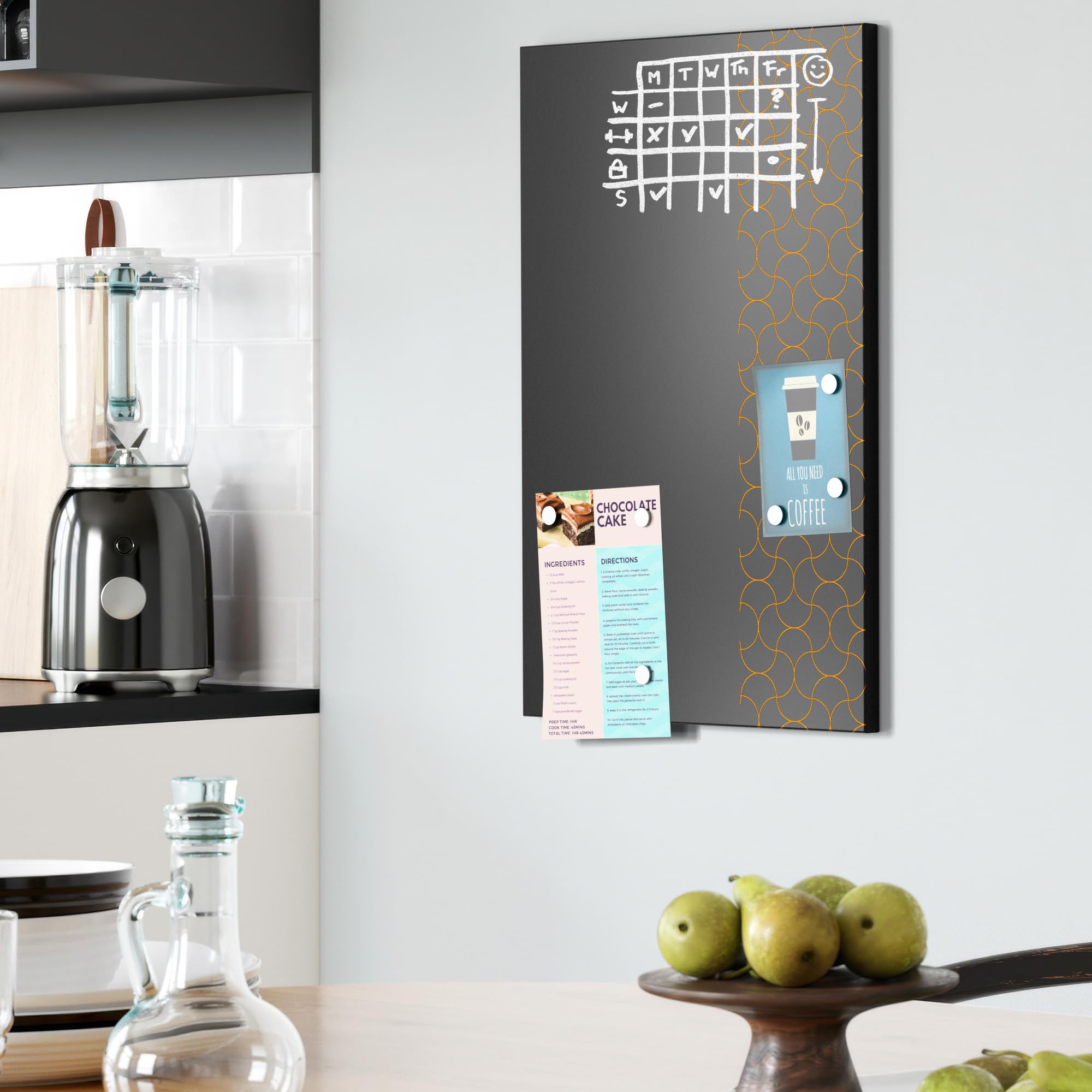 DEQORI Lavagna magnetica con stampa UV | motivo "rete geometrica" | design rettangolare 40 x 60 cm | Lavagna in metallo a gesso scrivibile – Decorazione da parete per cucina, corridoio, cameretta dei