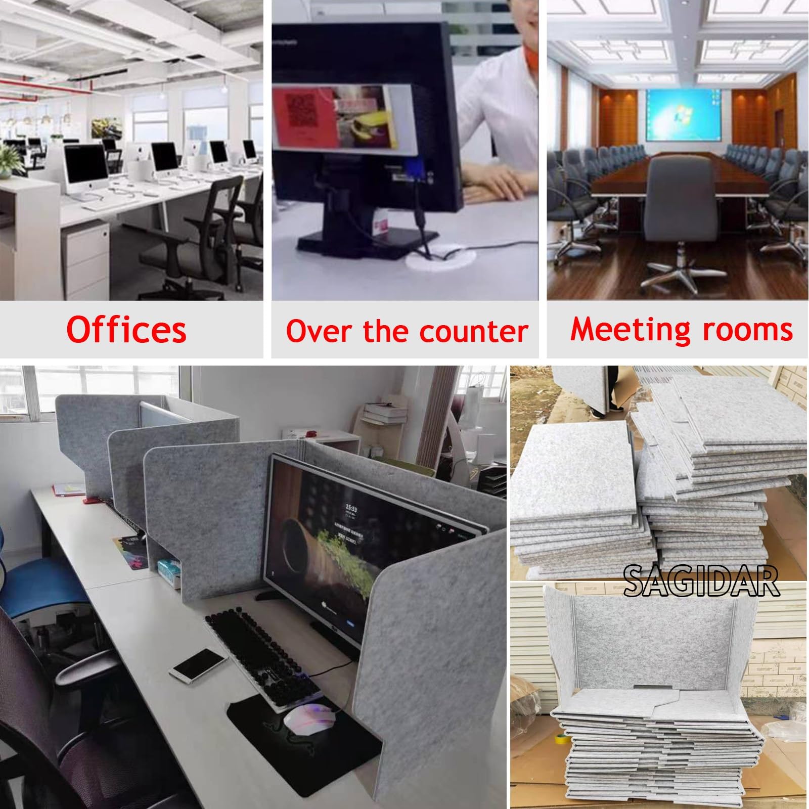 SAGIDAR Divisor Acústico para Escritorio, Separador De Mesa Oficina 60/80/100cm, Panel De Privacidad Absorción De Sonido, 3 Lados-En Forma De U, Espesor 9mm, Partición para Escritorios Plegable
